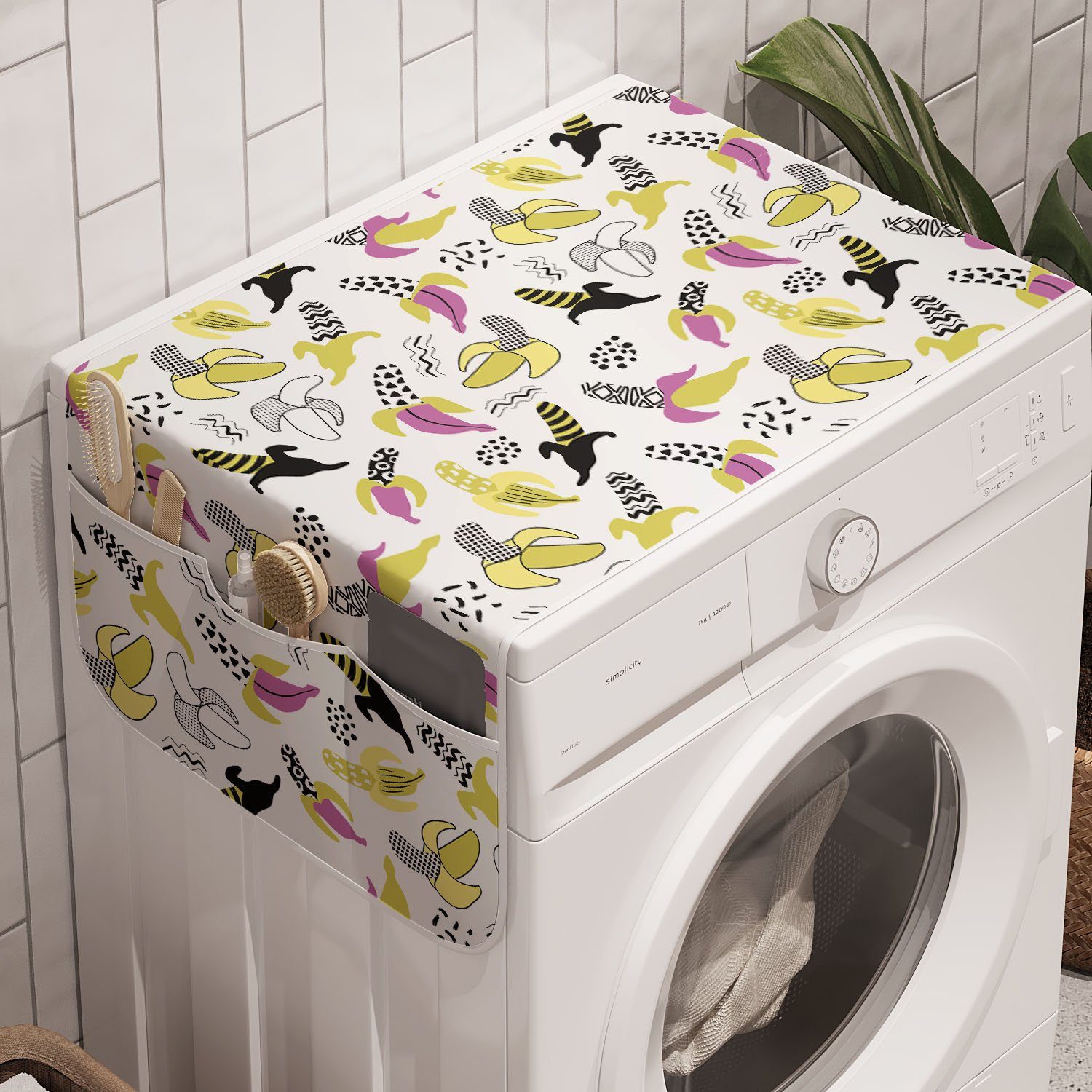 Abakuhaus Badorganizer Anti-Rutsch-Stoffabdeckung für Waschmaschine und Trockner, Banane Patterned Obst Dots Kunst