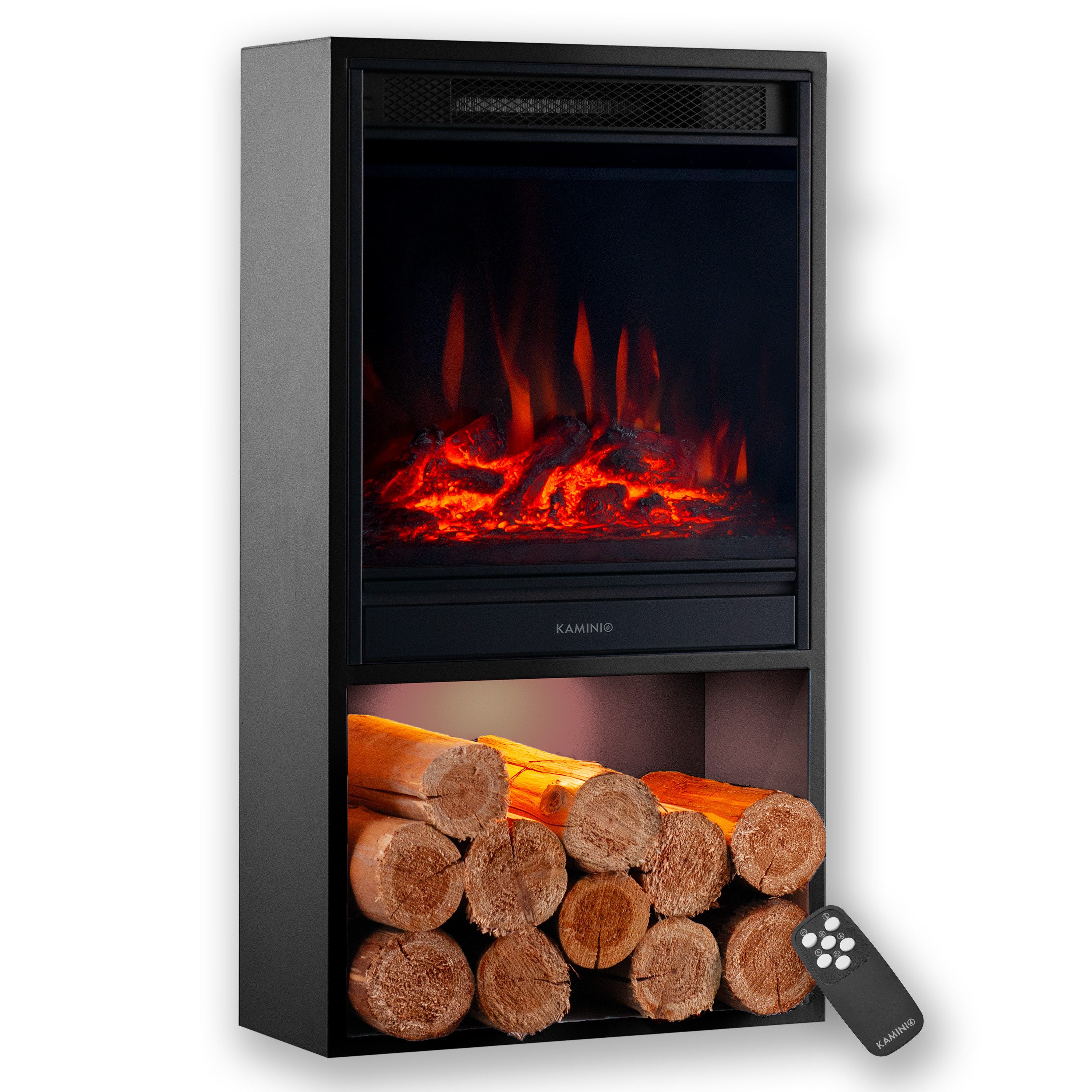 KAMINIO Elektrokamin HUGO, Elektrischer Kamin mit 3D-Flammeneffekt, Heizung 1800W
