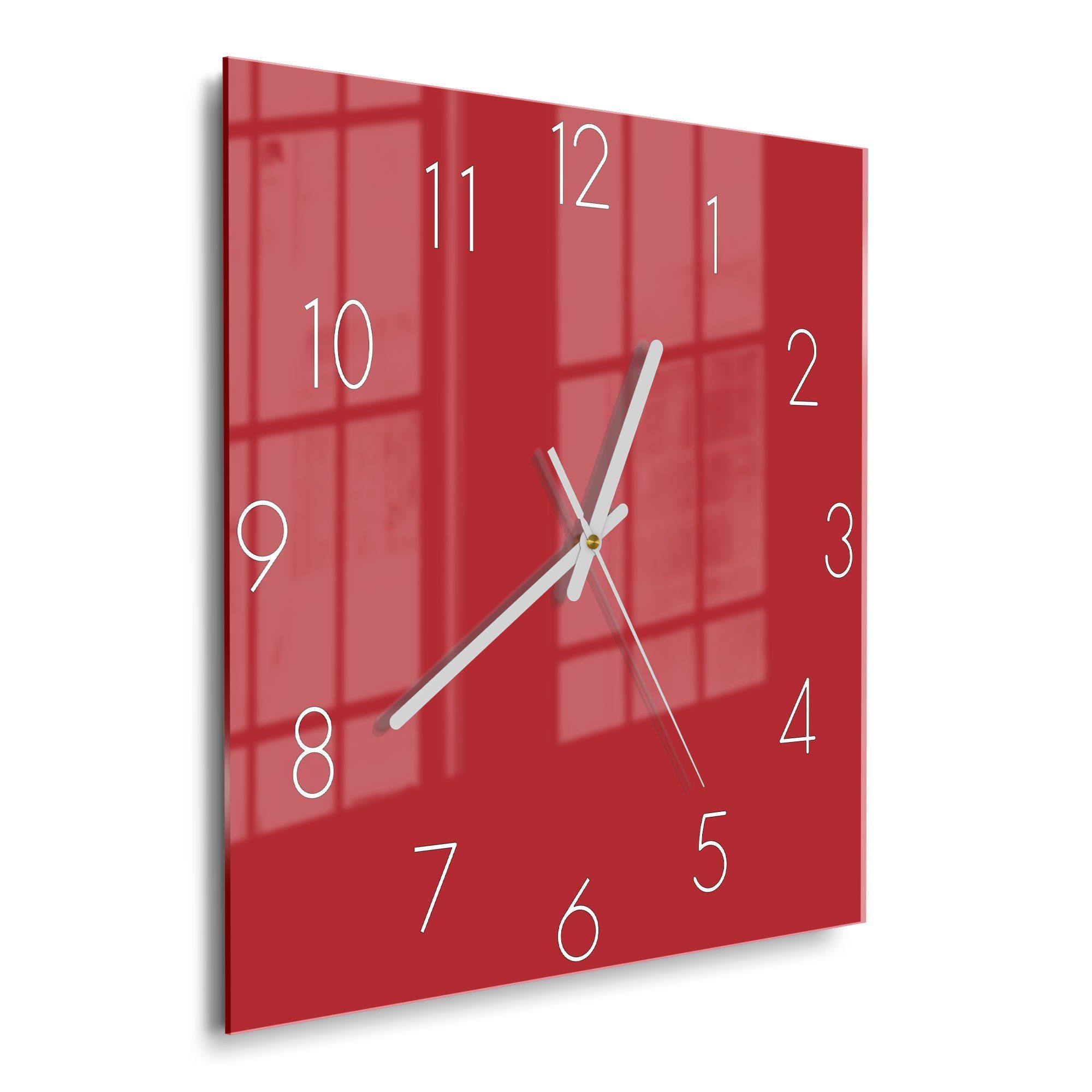 DEQORI Wanduhr 'Unifarben - Rot' (Glas Glasuhr modern Wand Uhr Design Küchenuhr)