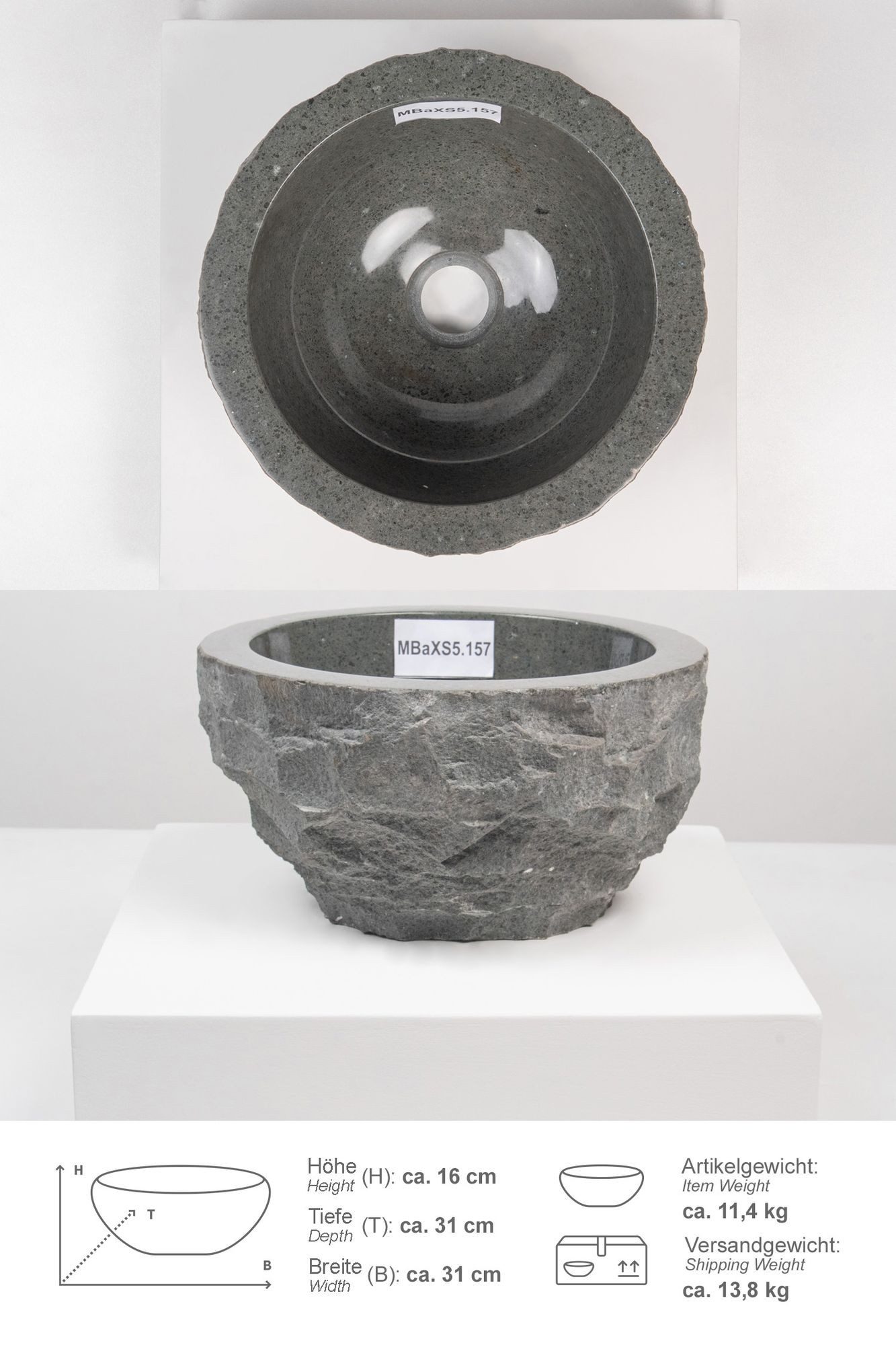 wohnfreuden Aufsatzwaschbecken Erosi Andesit Waschbecken 30 cm anthrazit (Kein Set), 101660_MBaXS5.157