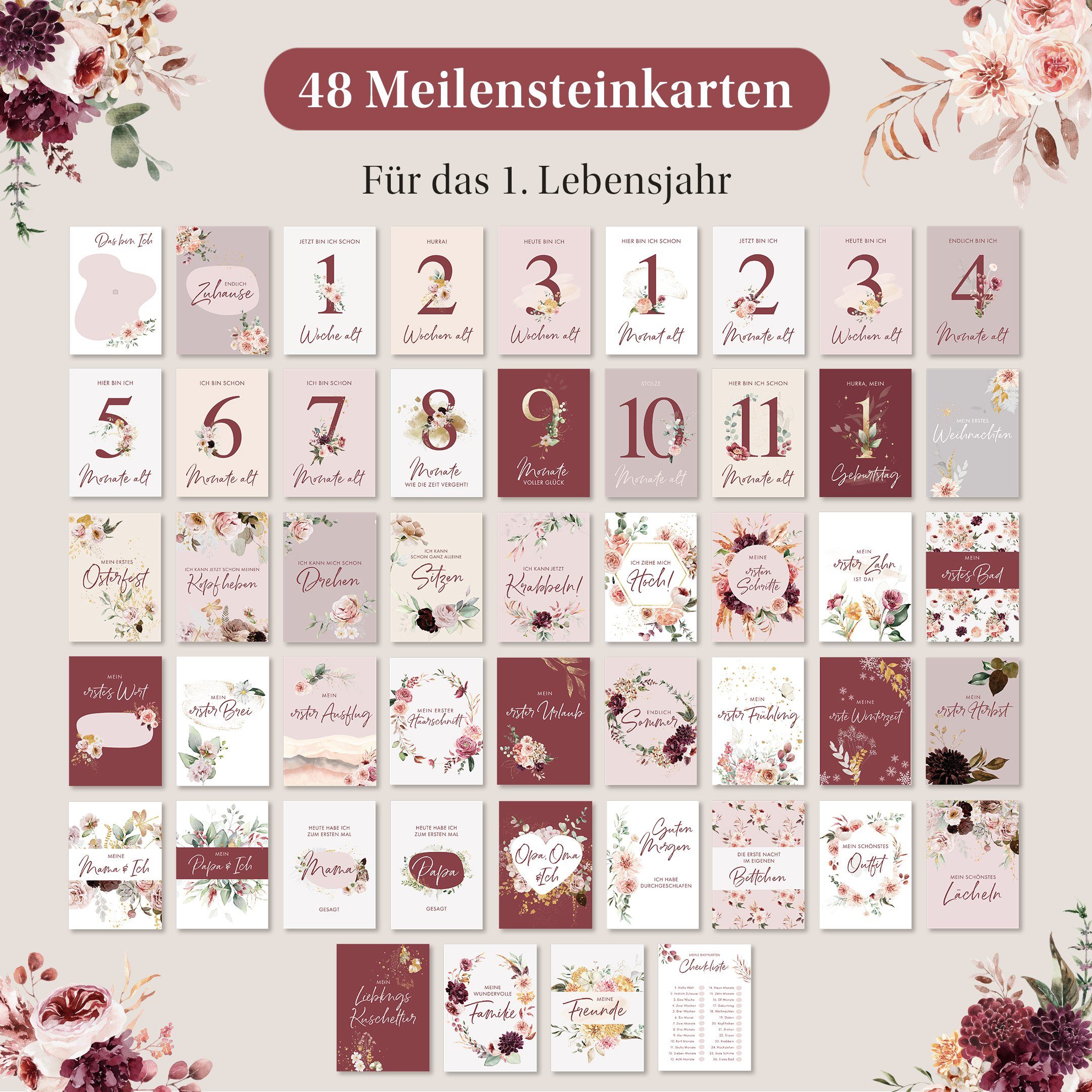 Eulentaler Geschenkkarte I 48 Meilensteinkarten I Mein 1. Jahr I, Von Pädagogen gestaltet I Mit handgemalte Illustrationen