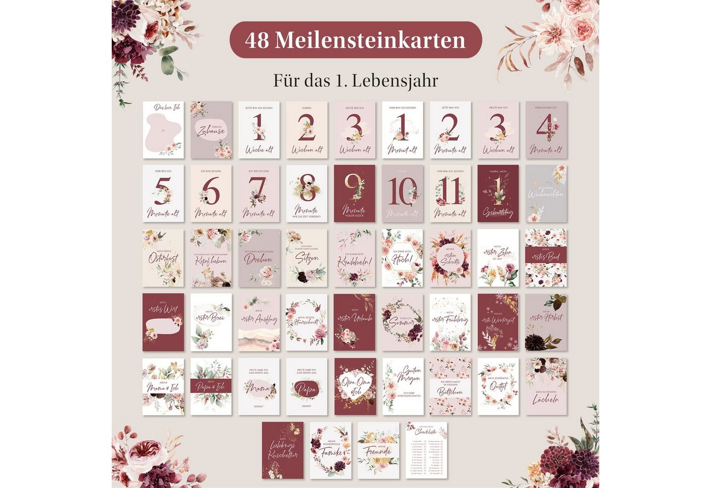 Thumbnail - Eulentaler Geschenkkarte I 48 Meilensteinkarten I Mein 1. Jahr I, Von Pädagogen gestaltet I Mit handgemalte Illustration...