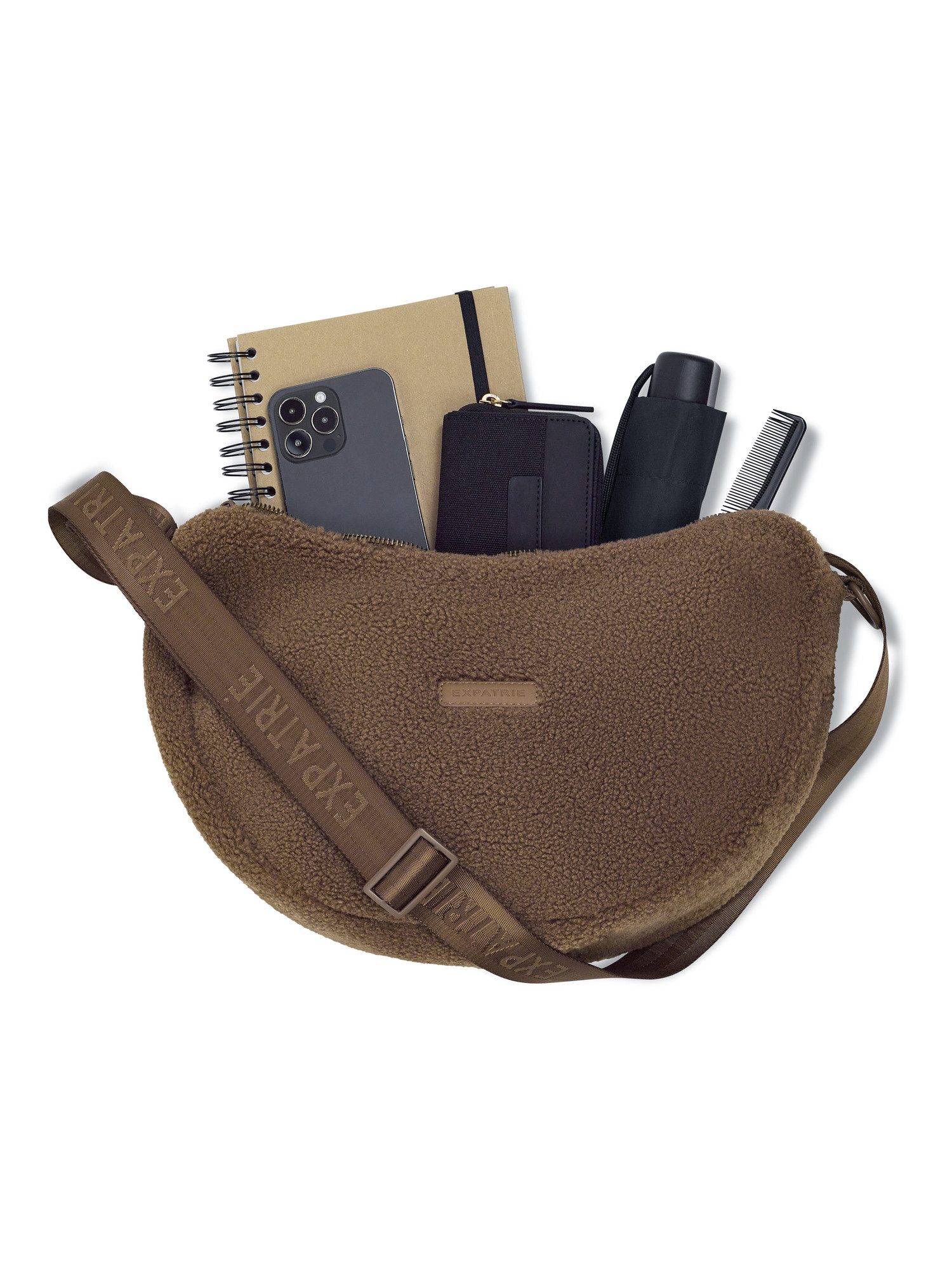 Expatrié Umhängetasche Leni Half Moon Bag, Halbmondtasche aus weichem Teddy Stoff