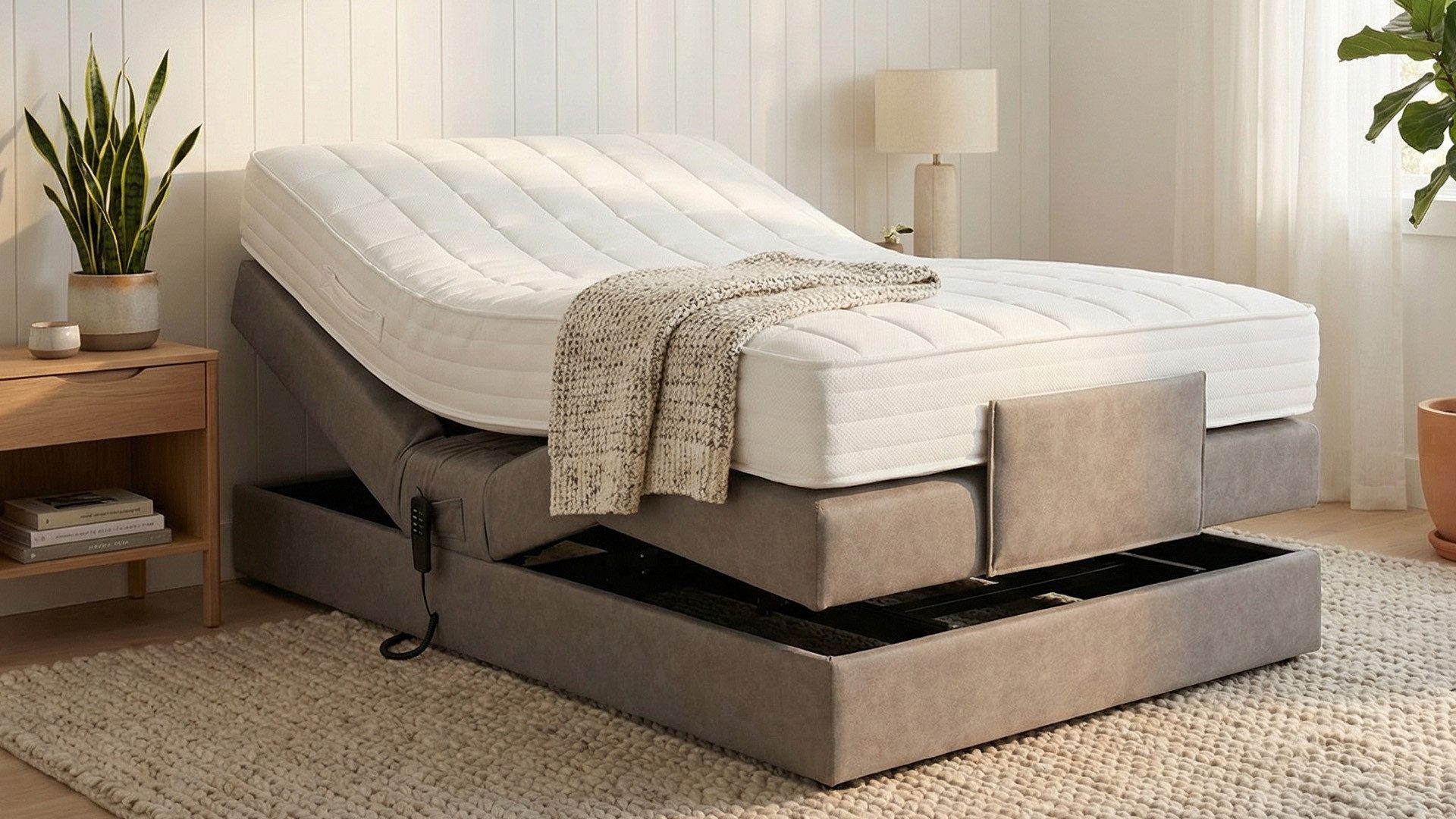 PAARA Boxspringbett ohne Kopfteil elektrisch verstellbar inkl. Matratze mit integrierten, mit einzigartigem Belüftungssystem