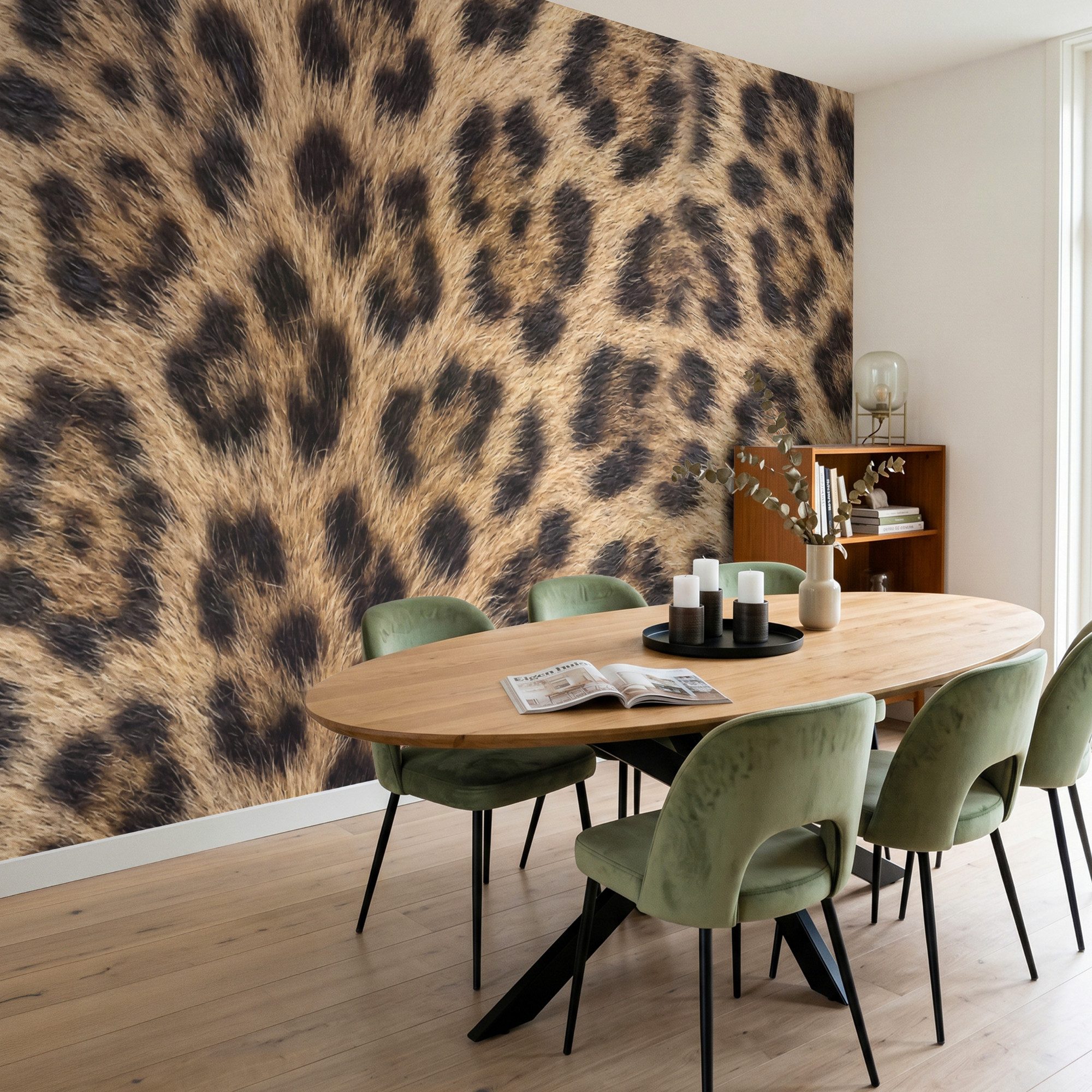 OnlyWow Fototapete Leopard - Mantel - Klassisch - Braun, Matt, bedruckt, Wohnzimmer, Modern, Wanddekoration, Vliestapete 100x70cm – Bild 5 von 5