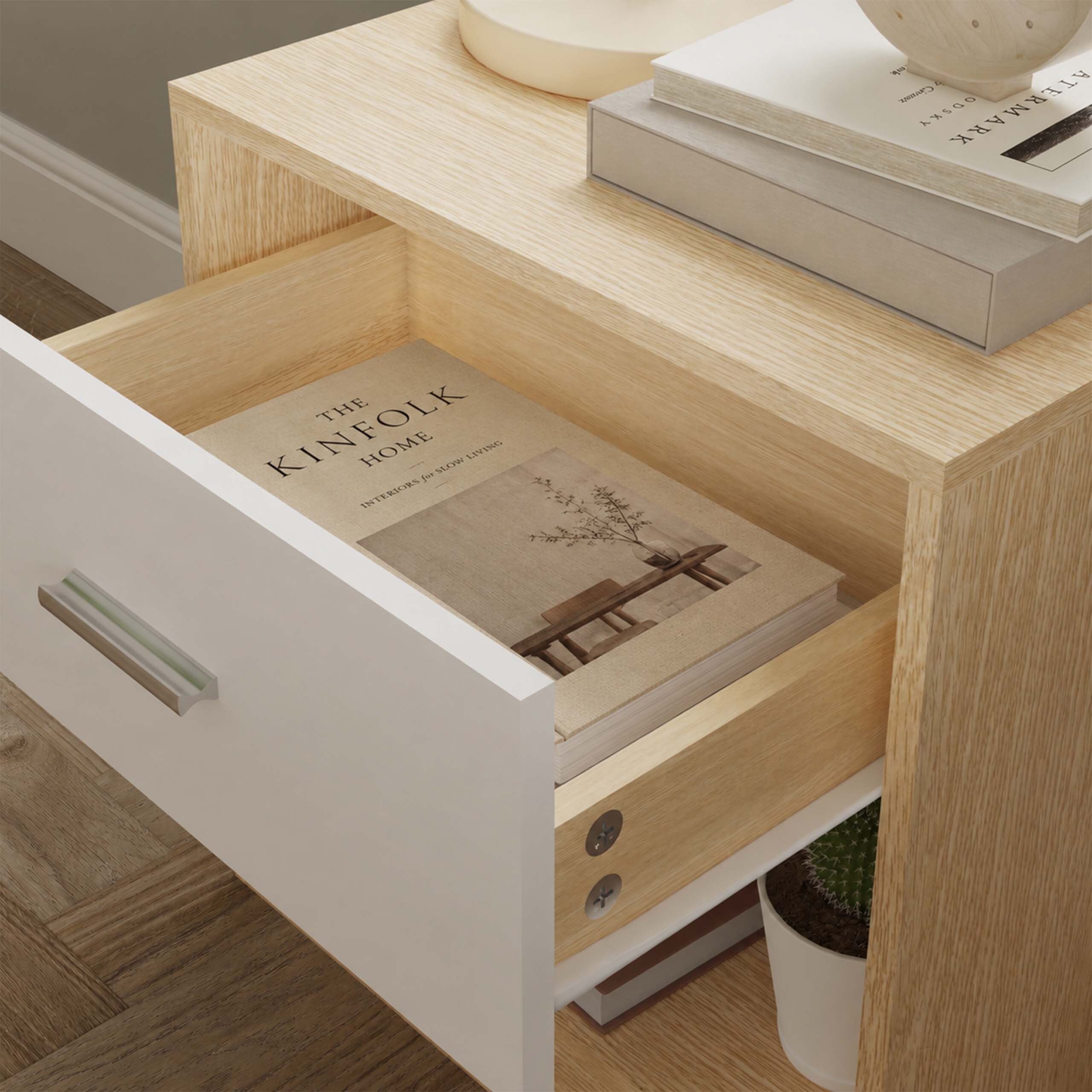 relaxdays Nachtschrank Nachttisch mit Schublade (2-St) Holzoptik-Weiß, 2er-Pack – Bild 5 von 5