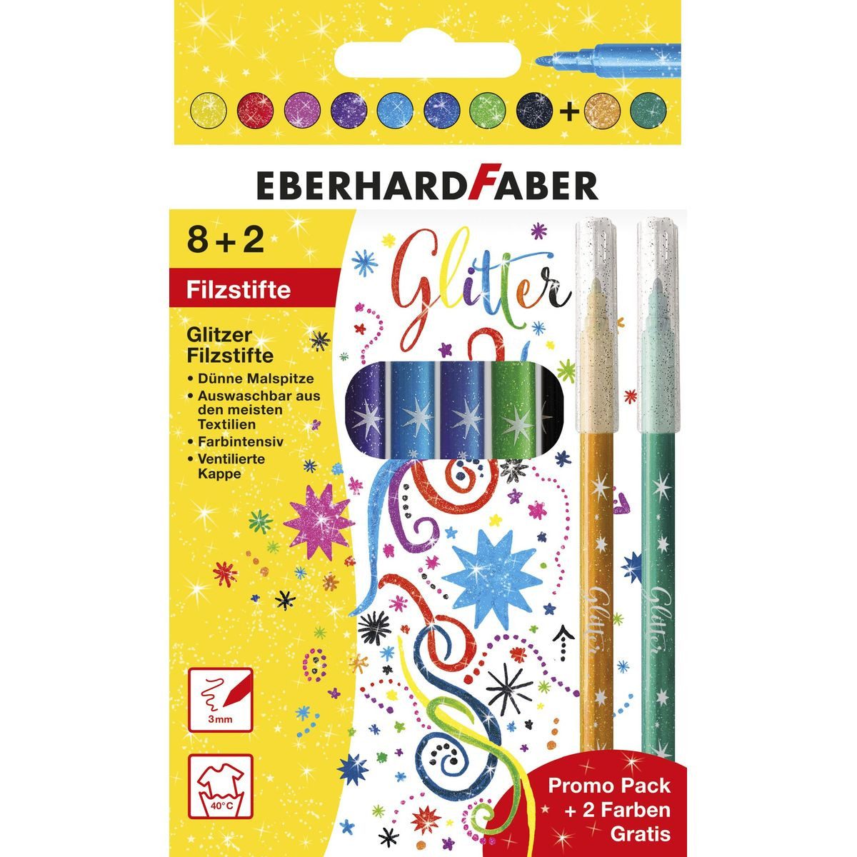 Eberhard Faber Filzstift Eberhard Faber Filzstifte Glitzer 3mm Promo Pack 8+2 Stück