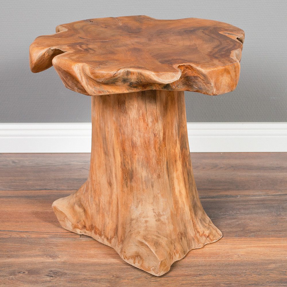 LebensWohnArt Beistelltisch Massivholz Teak Beistelltisch MELAYA Natural ca.D 45cm Unikat