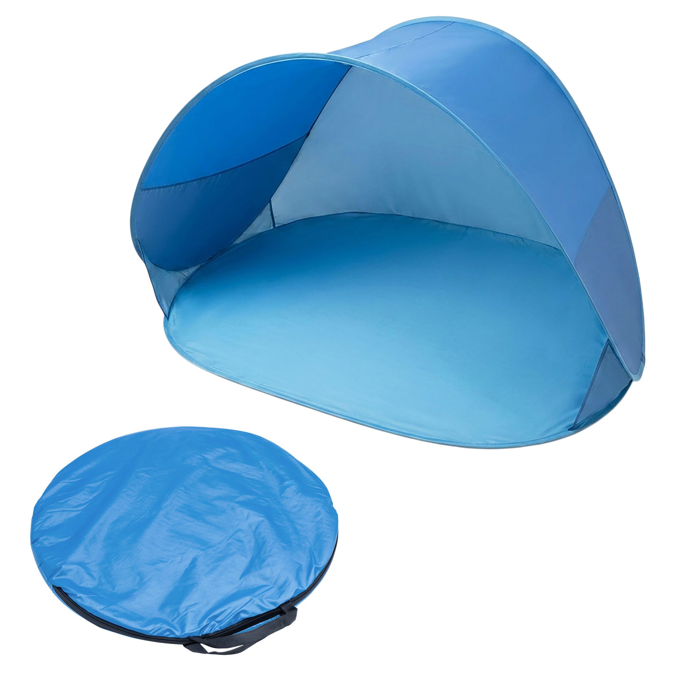 Spetebo Strandmuschel Pop Up Strandmuschel blau mit Tragetasche - 145 x 100 cm, Personen: 2 (Stück, 1 tlg., Strandmuschel), Strand Zelt selbstaufstellend mit UV 50+ Schutz