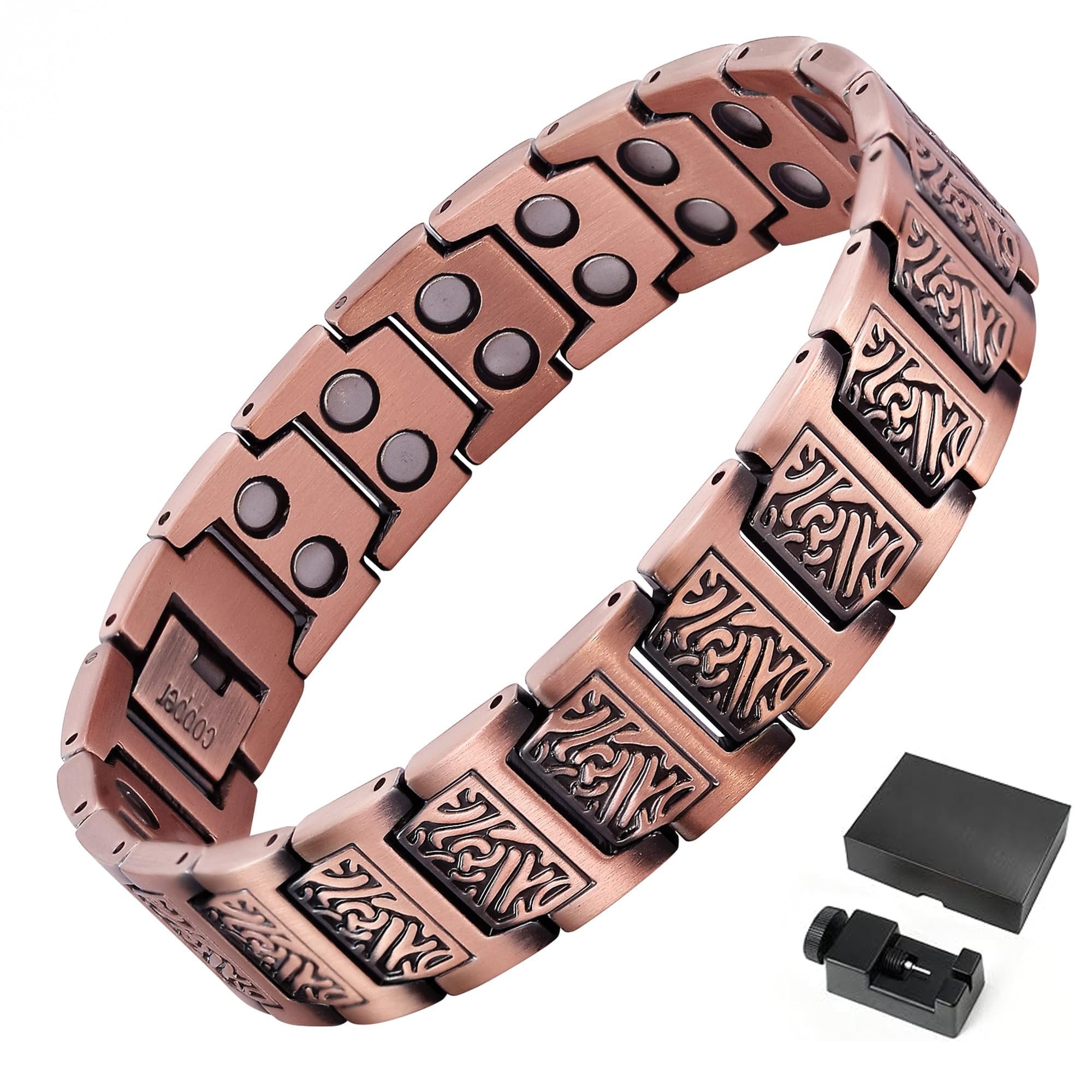 MOPUEA Armband Kupferarmband Herren Verstellbares Armband Mit Längenwerkzeug (Set, 1-tlg., 1 × Herrenarmband 1 × Längenwerkzeug), Verstellbare Und Bequeme Passform