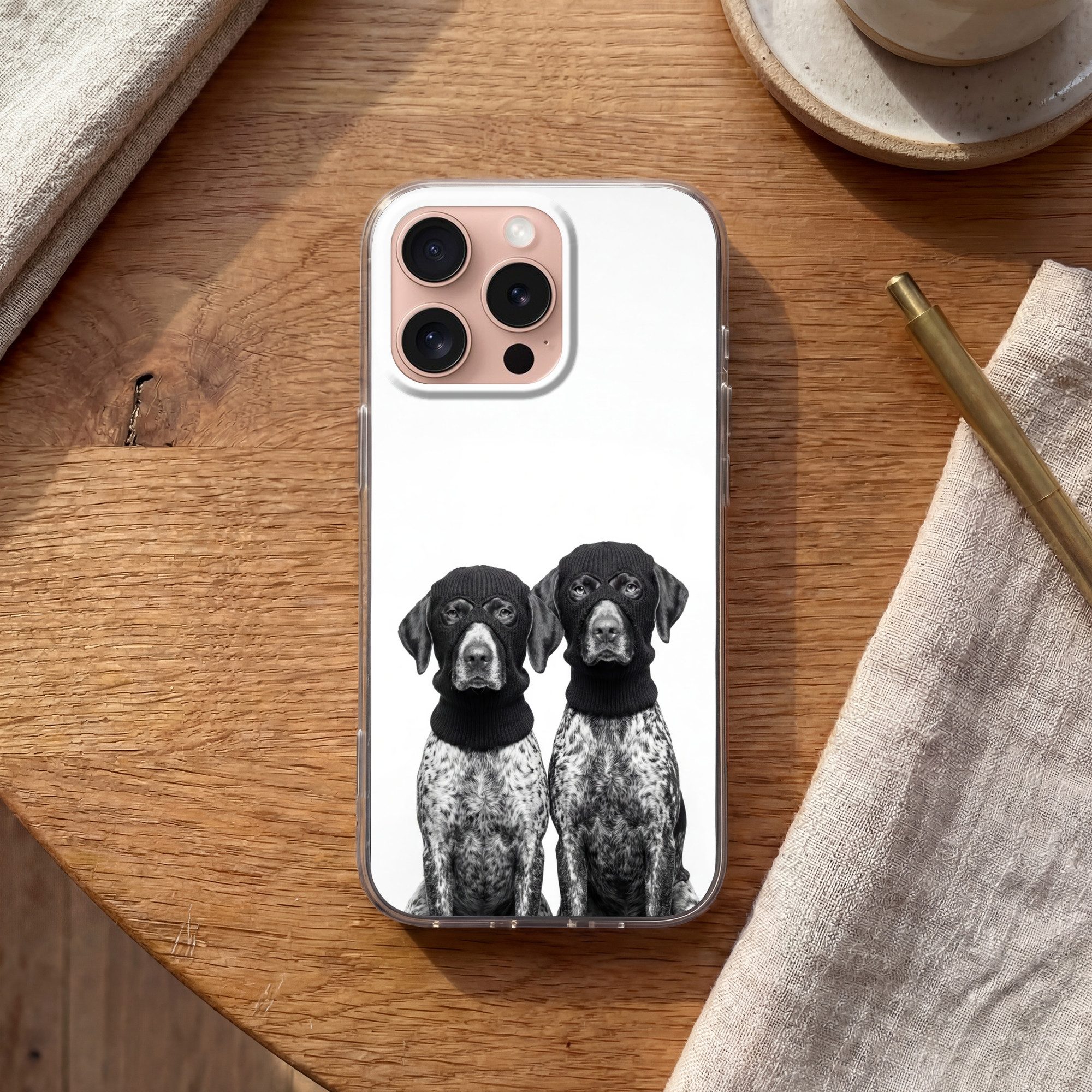 MuchoWow Handyhülle für Apple iPhone 16 Pro Hunde - Balaclava - Schwarz - Weiß, Smartphone-Bumper, Print, Handy Schutzhülle Dünn