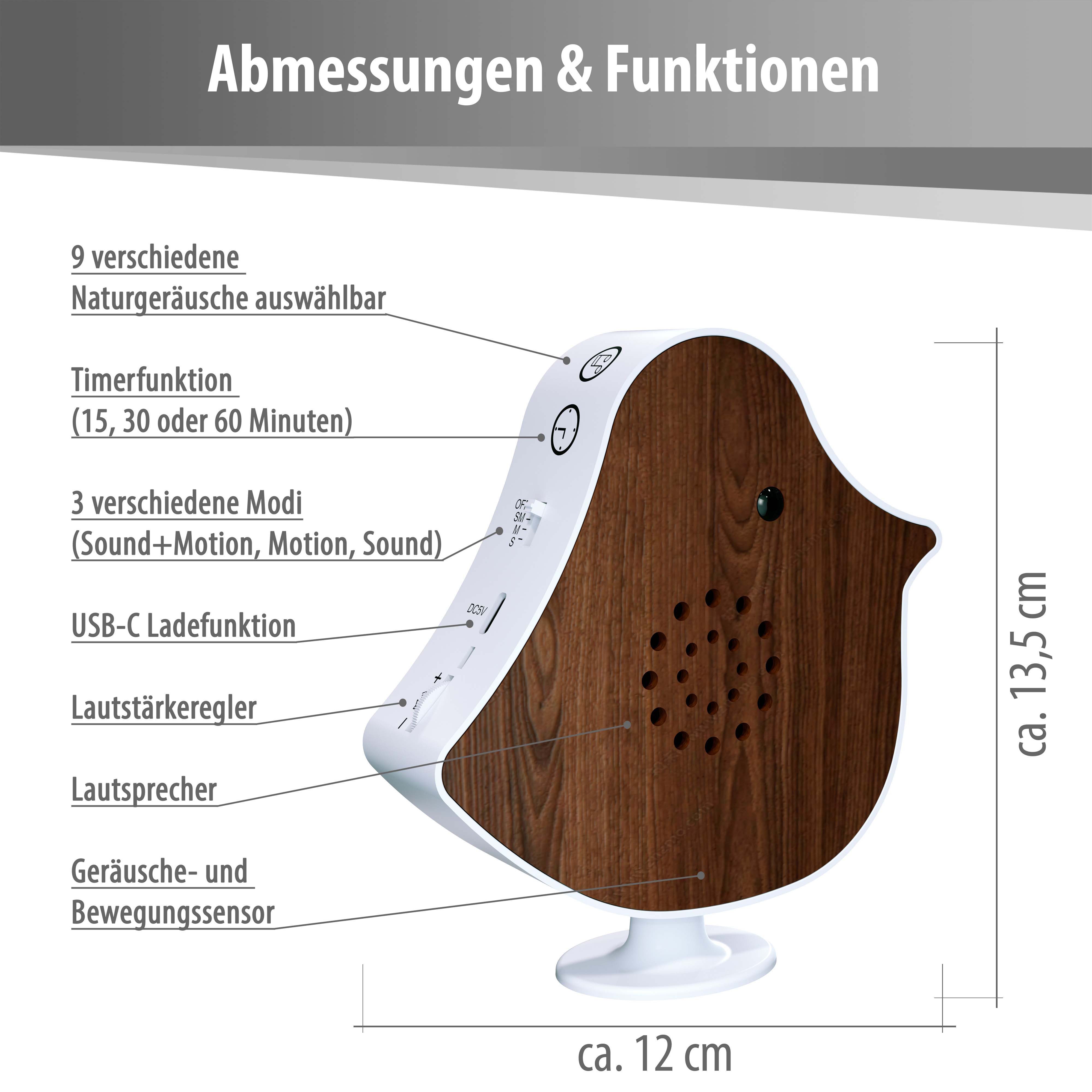 Northpoint LED Dekolicht Naturgeräusche Box Vogel Sound Box Echtholz – Bild 2 von 5