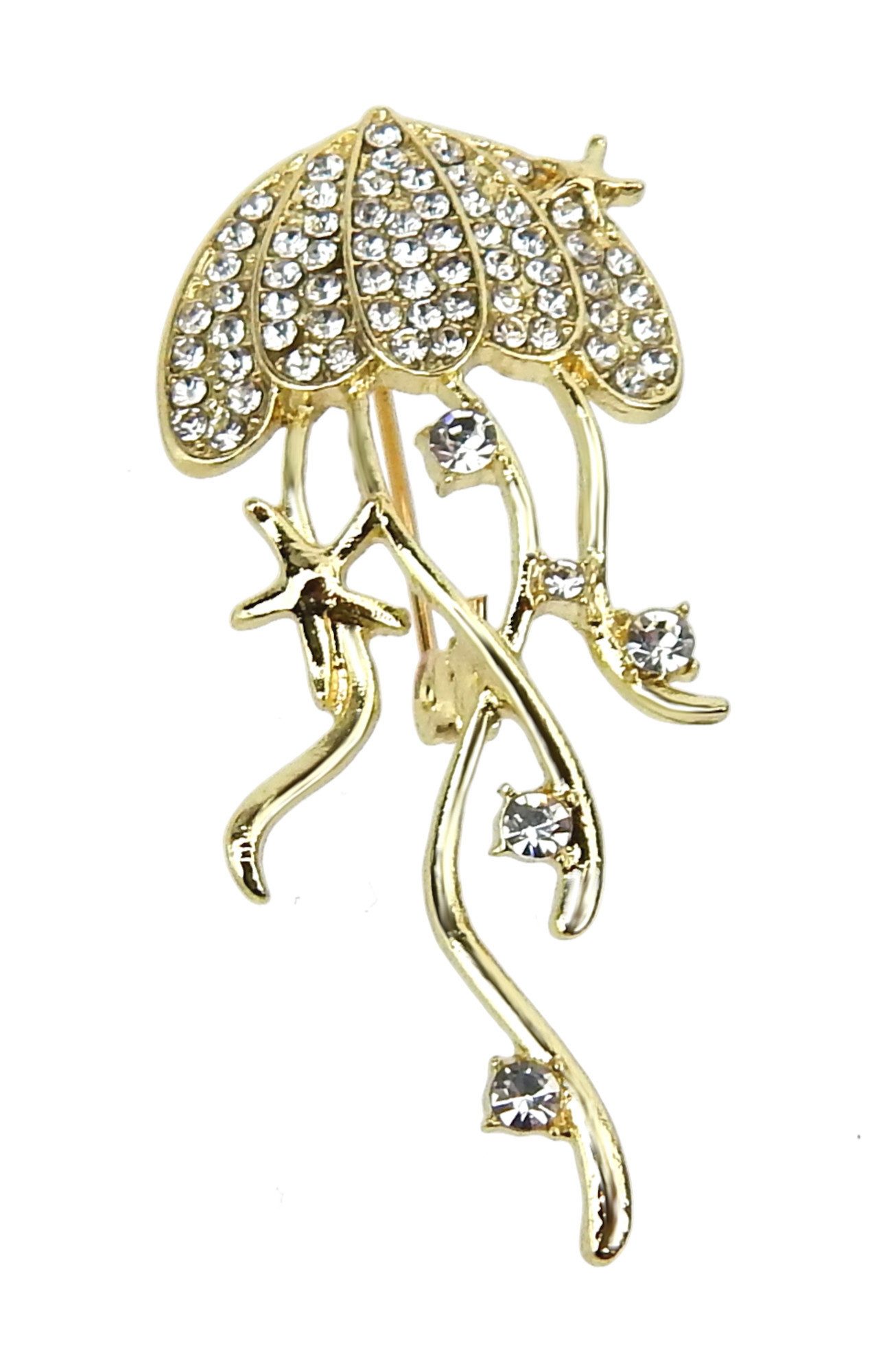 Ella Jonte Brosche, gold oder silber Qualle Strass maritime Ziernadel