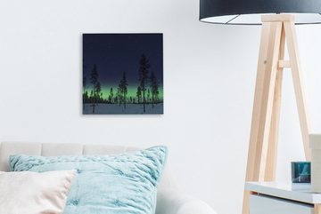 OneMillionCanvasses® Leinwandbild Nordlicht - Schnee - Bäume - Natur - Grün, (1 St), Leinwand Bilder für Wohnzimmer Schlafzimmer