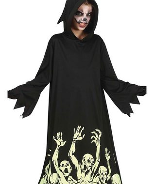 Karneval-Klamotten Kostüm Horror Kinder schwarz mit Kapuze und Skeletten, Halloween Kinderkostüm Jungen mit Skeletten leuchten im Dunkeln