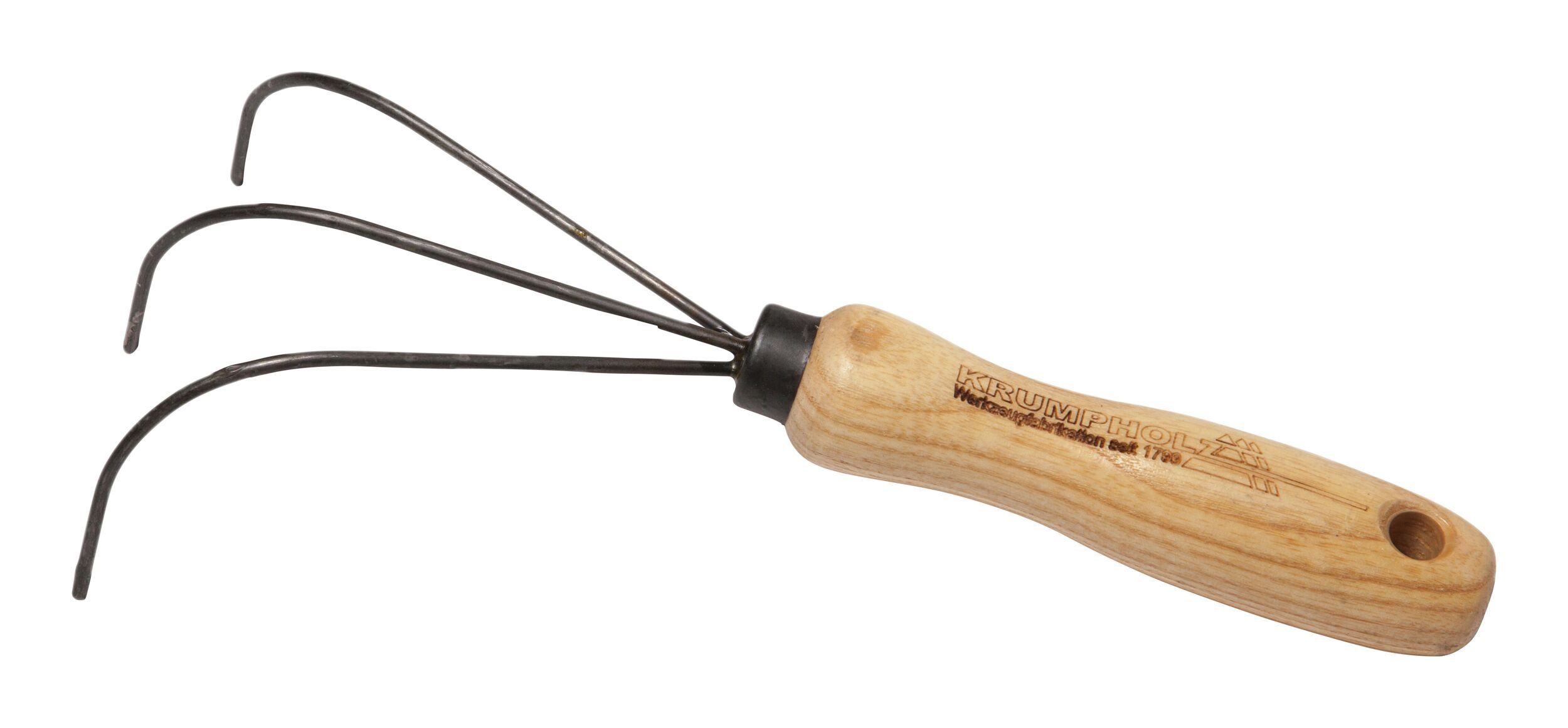 Krumpholz Rechen, mit 14 cm langem Stiel, Handlaubrechen mit Eschengriff