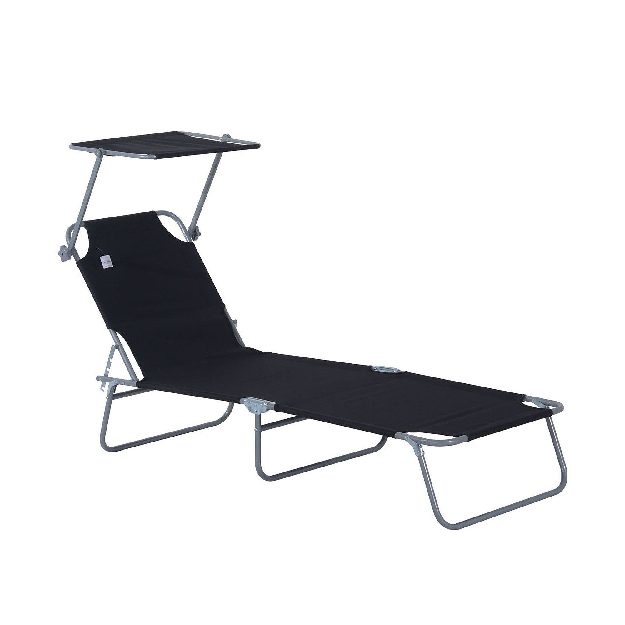 MC Star Gartenliege Sonnenliege klappbar mit Sonnenschutz 187x58x36 cm in Schwarz, ideal für Terrasse & Balkon