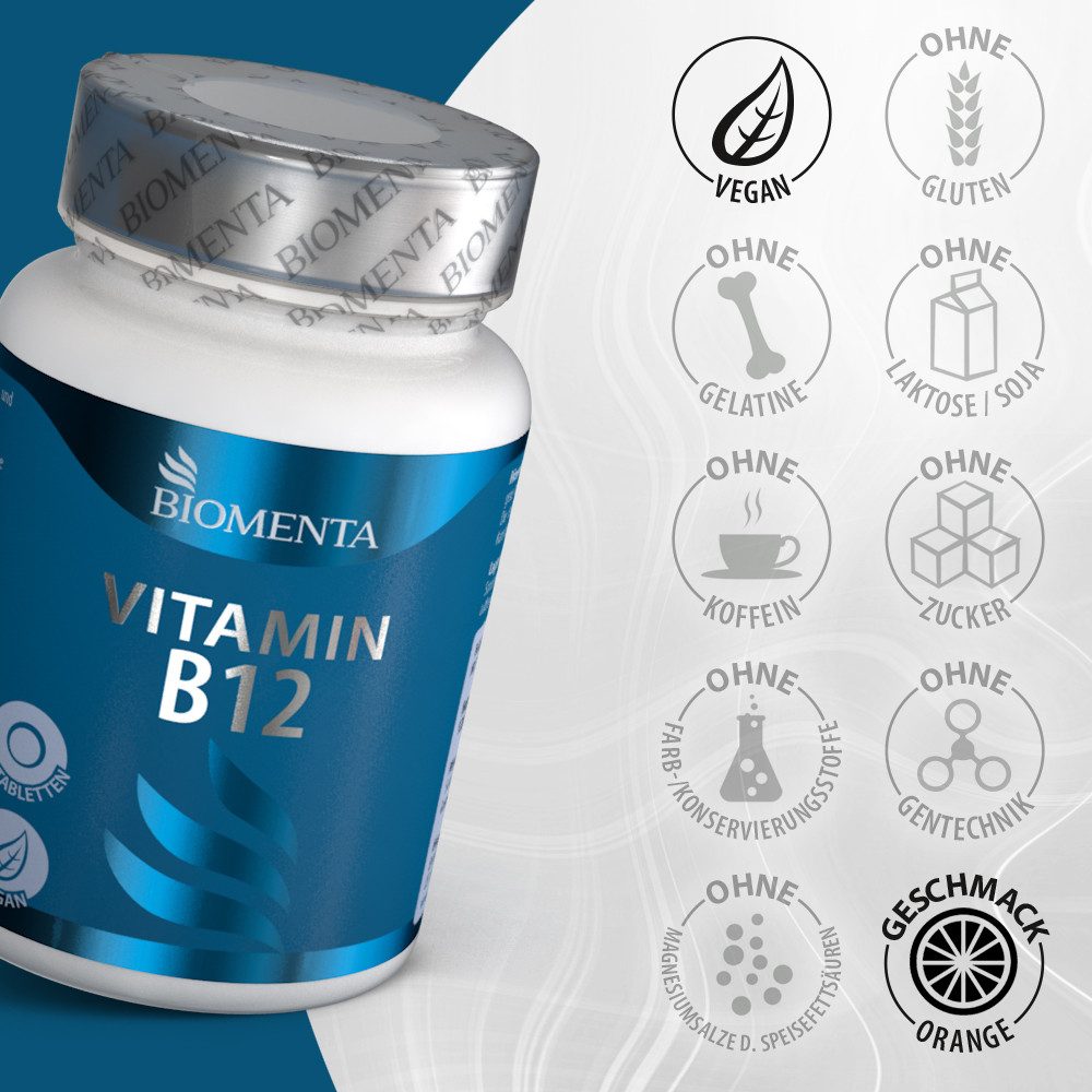 BIOMENTA Vitamin B12 Komplex - 120 vegane VitaminB 12 Lutschtabletten Tablette, 120 St., 30 g