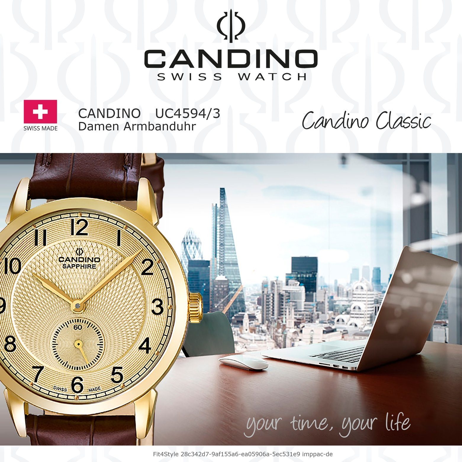 Armbanduhr braun Edelstahlarmband Candino Damen Quarzuhr rund, C4594/3, Damenuhr Classic Candino