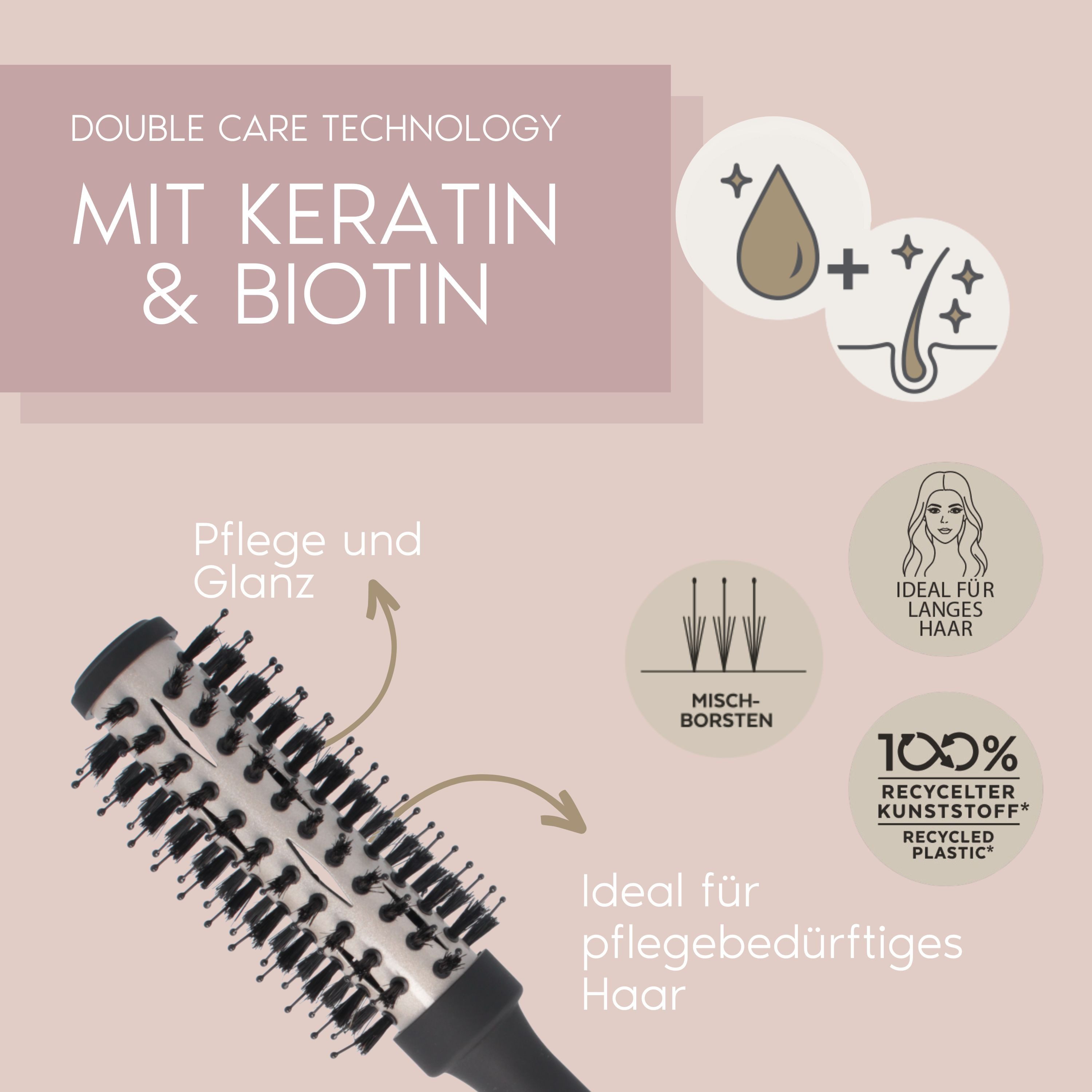 PARSA Beauty Haarbürste Professional Volumenbürste 25mm, Keratin Care & Shine