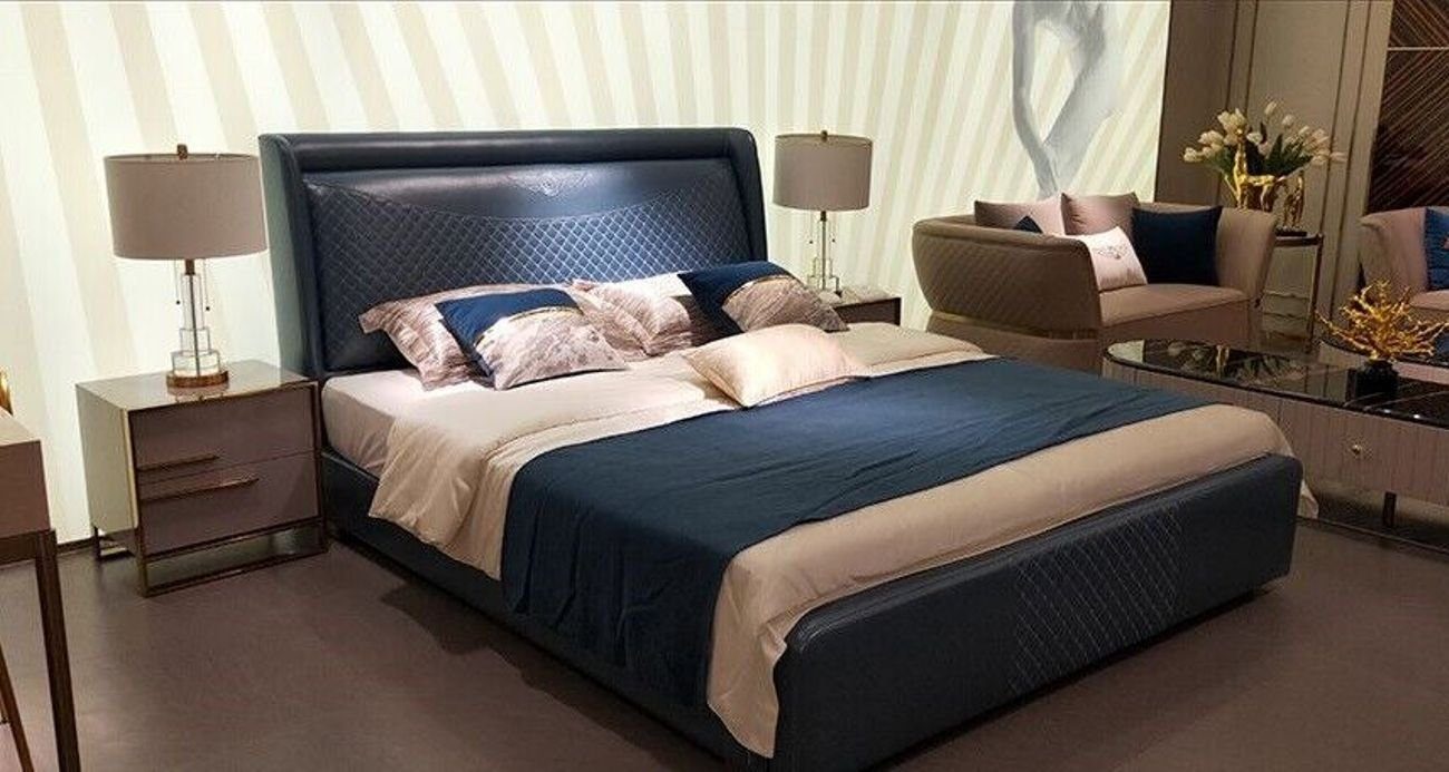 Modern Polster Bett Doppel Doppel JVmoebel Leder Velvet Design Luxus Bett Betten