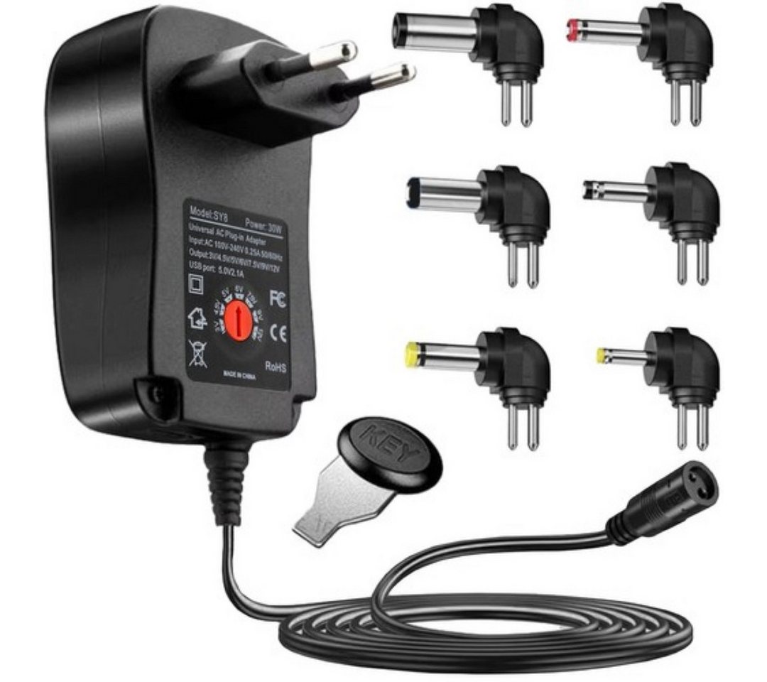 IZOXIS Universelles Netzteil mit Spannungsregelung und USB-Anschluss. Universal-Ladegerät (niverselles Netzteil für zahlreiche Anwendungen., Einstellbare Spannung, USB-Anschluss, vielseitige Spitzen)