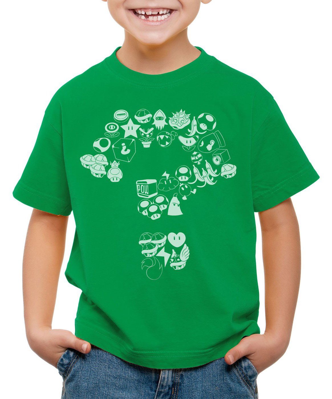 style3 Print-Shirt Kinder T-Shirt Mario Items level videospiel konsole super world grün