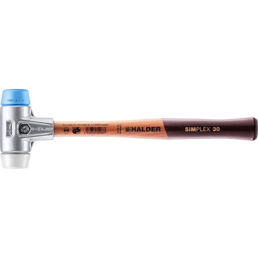 Gummihammer HALDER SIMPLEX Schonhammer Ø 30 mm TPE-soft blau / Superplastik mit