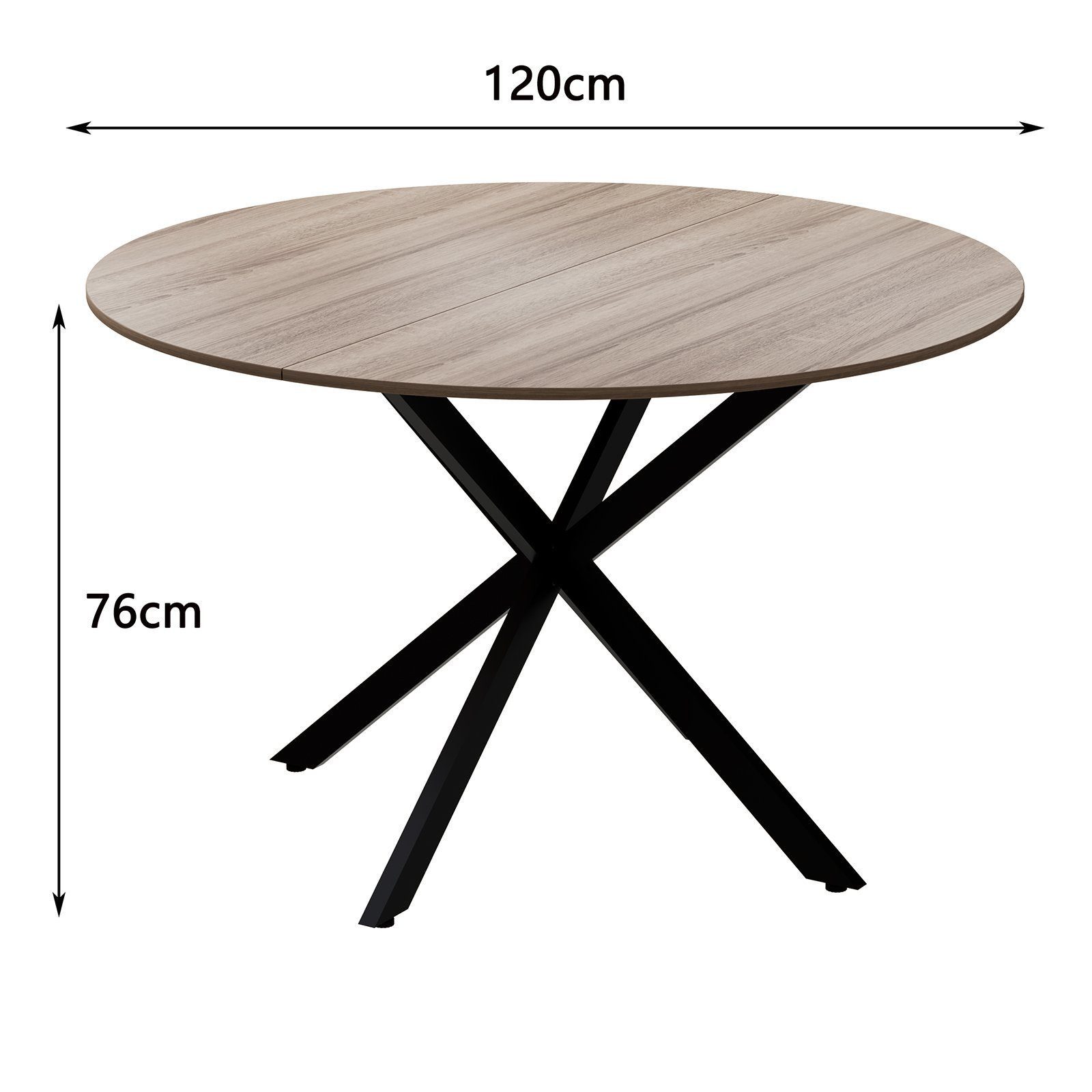 TWSOUL Esstisch Runder Hölzerner Küchentisch Retro Industrieller Esszimmertische,120cm