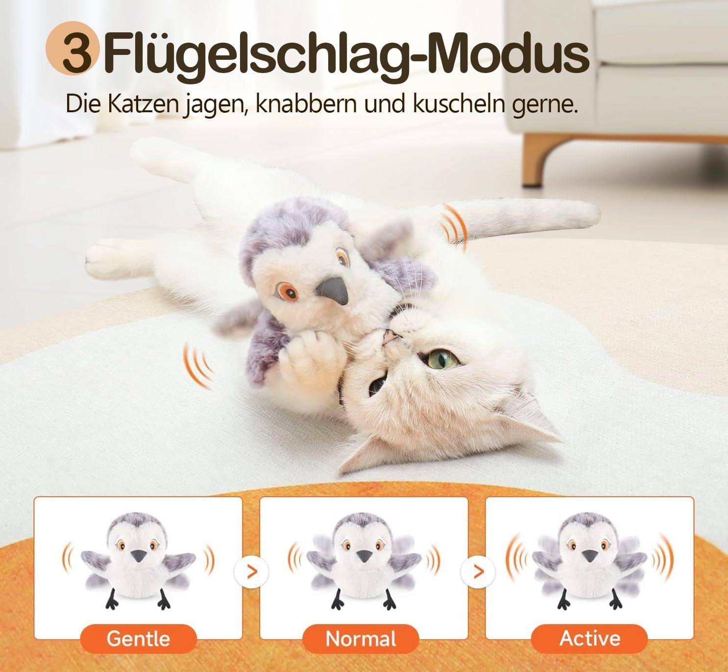 SinLaw Tier-Intelligenzspielzeug Katzenspielzeug Flattervogel, lebensechtes Schnepfe-Zwitschern, (1-tlg) Touch Toys für Katzen, Interaktives Katzenspielzeug, wiederaufladbar