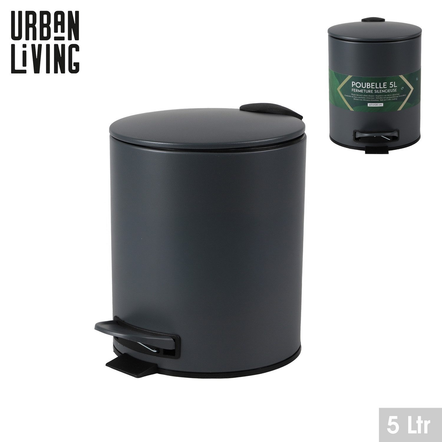 Urban Living Kosmetikeimer 5 Liter Badeimer Tret-Mülleimer Abfalleimer Tretpedeal Tretmülleimer, Absenkautomatik, Hygienische Pedalbedienung