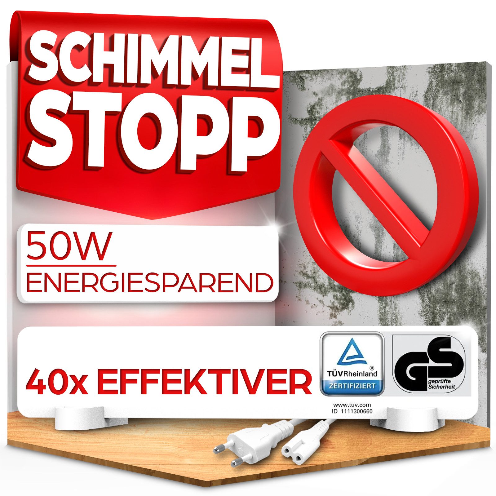 HEIMWERT Infrarotheizung Anti Schimmel Heizung 50w, Tötet Schimmel besonders energiesparend und chemiefrei