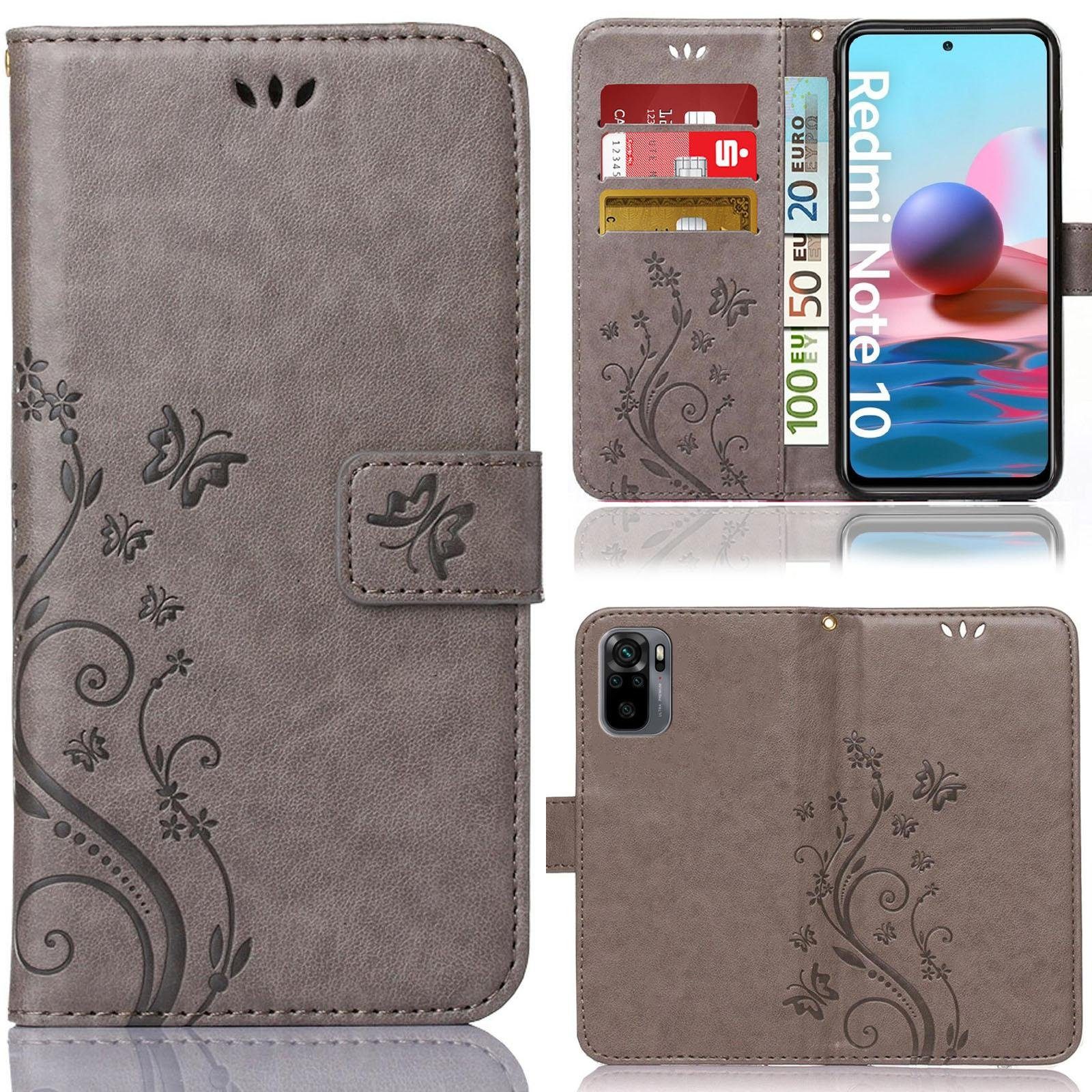 Numerva Handyhülle Bookstyle Flower für Xiaomi Redmi Note 10 / 10s, Handy Tasche Schutzhülle Klapphülle Flip Cover mit Blumenmuster