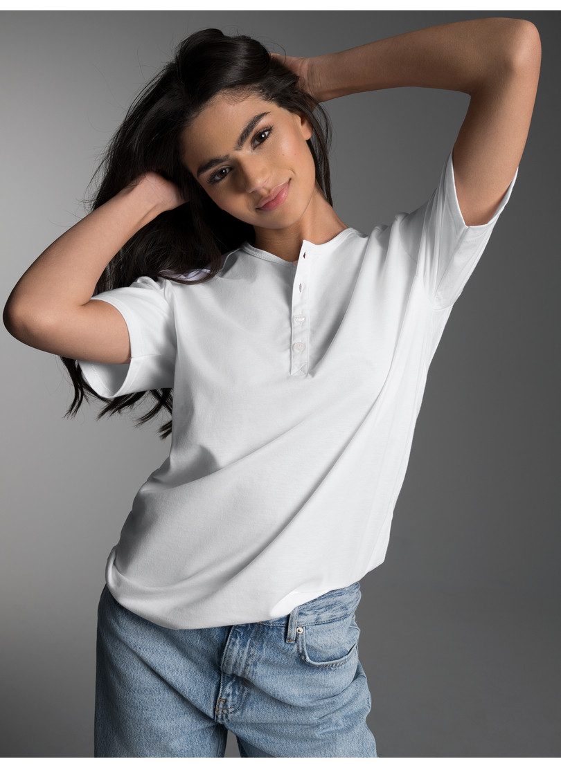 Trigema T-Shirt TRIGEMA T-Shirt mit Knopfleiste DELUXE Baumwolle (1-tlg)