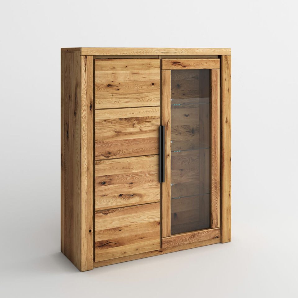 ELFO Highboard Vitrine Highboard Greta Wildeiche Teilmassiv Höhe 141cm Breite 108cm