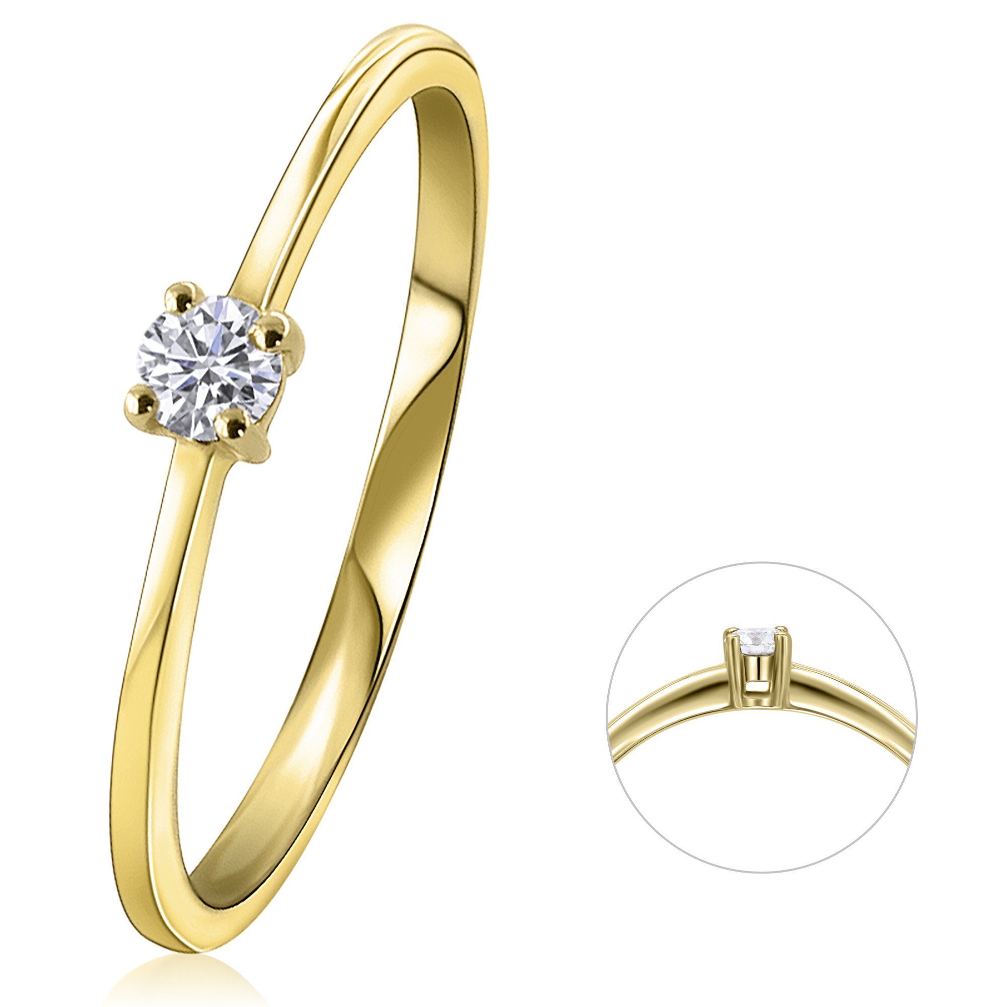 Diamantring 0,10 ct Diamant Brillant Ring aus 585 Gelbgold