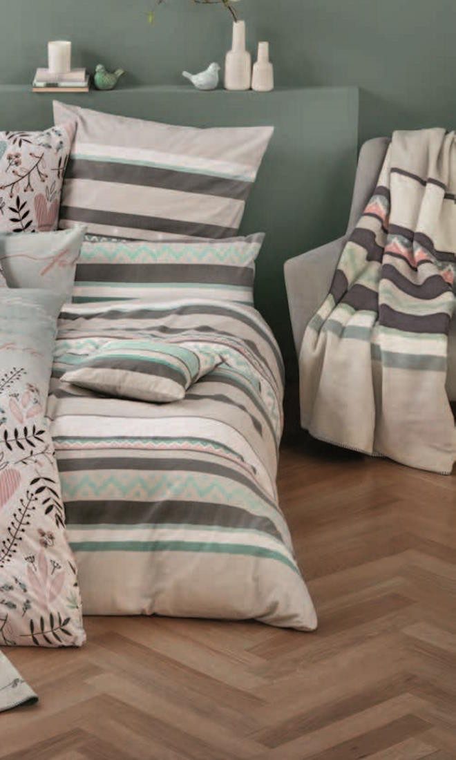 LIVING DREAMS Bettwäsche Biber Bettwäsche BLUE STRIPE organic cotton, Biber günstig online kaufen