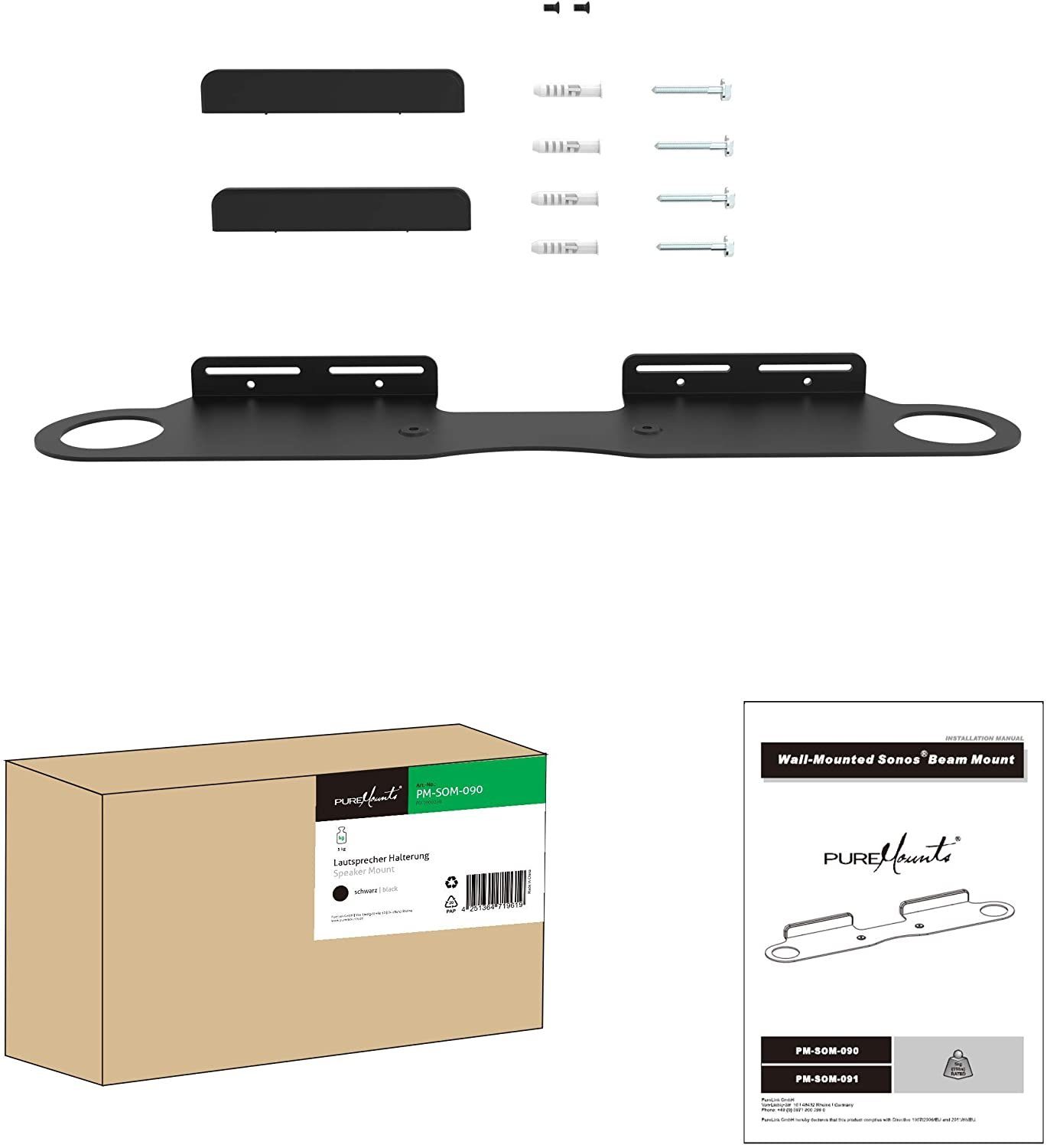 PureMounts Lautsprecher-Wandhalterung PureMounts PM-SOM-090 Wandhalterung kompatibel mit SONOS BEAM Soundbar