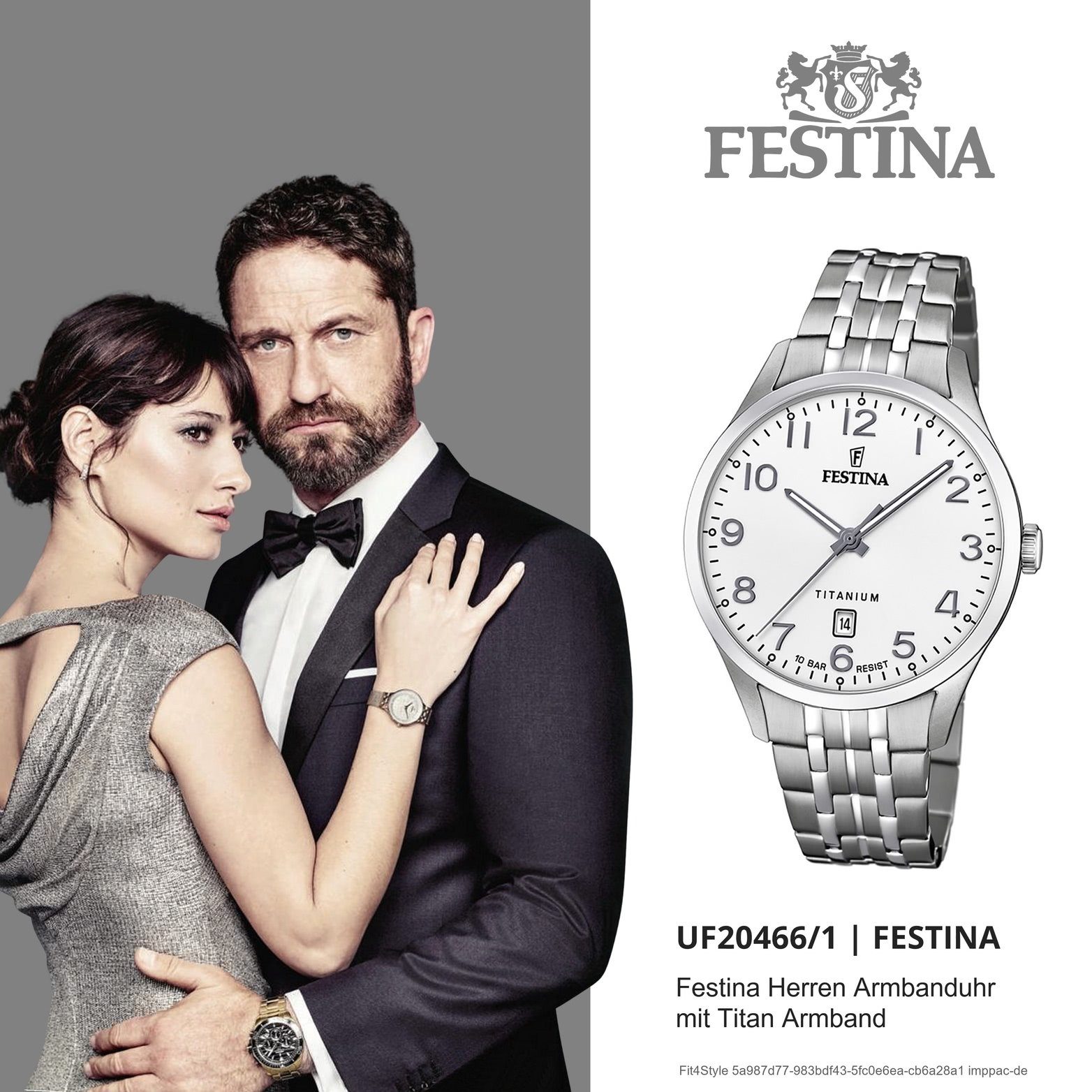Gehäuse, 40mm), mit Festina F20466/1, Herren Herrenuhr Titan rundes groß Festina Uhr Elegant-S Titanarmband, Quarzuhr (ca.