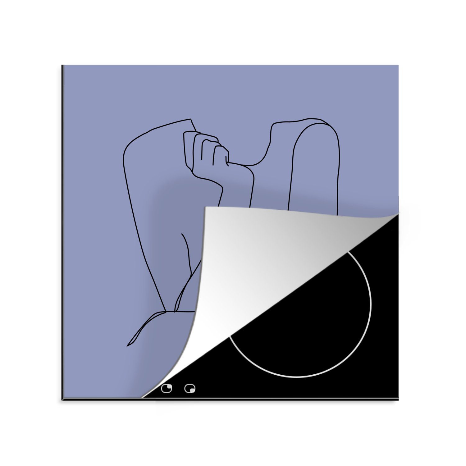 Abstrakt Arbeitsplatte cm, Vinyl, für Linienkunst küche MuchoWow Frau, tlg), Ceranfeldabdeckung, (1 - - Herdblende-/Abdeckplatte 78x78