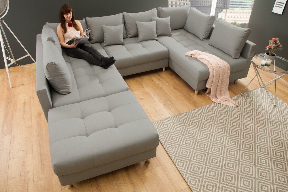 XXL Teile, Wohnzimmer · · Federkern grau, · KENT Set 4 U-Form Wohnlandschaft riess-ambiente Modern · Design Stoffbezug 305cm · mit