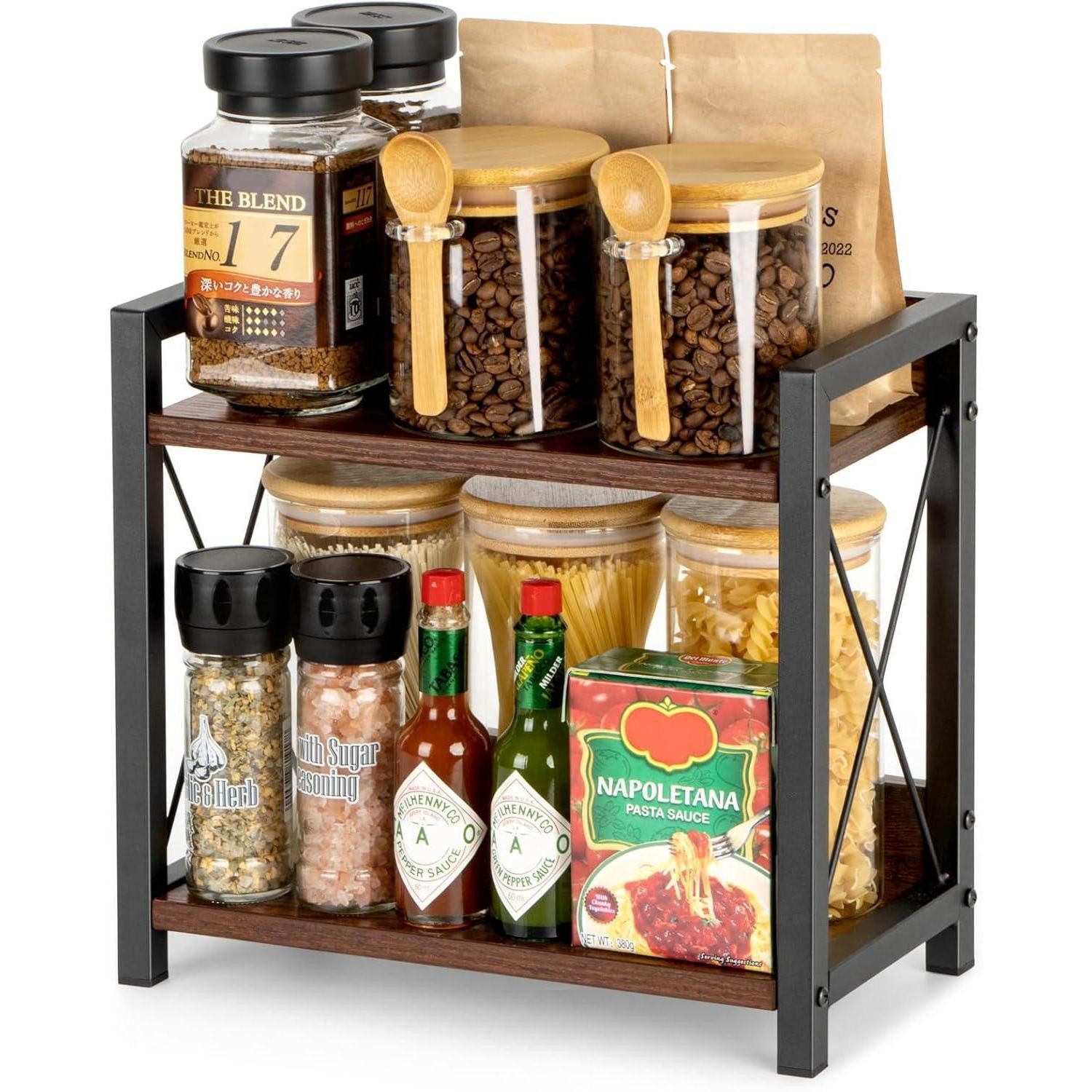 Gewürzregal Holz Gewürzregal 2 Tier, Küchenregal Arbeitsplatte Organizer, Küche