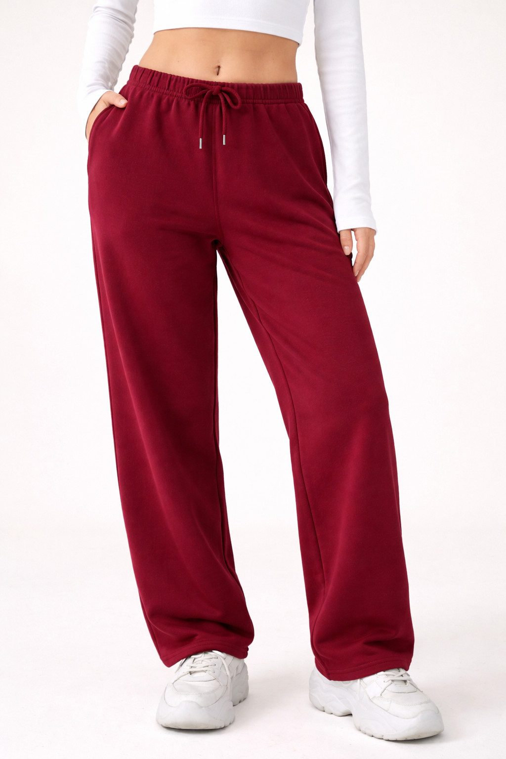 R-CAMP Sweathose Jogginghose Damen Lang Weite Sporthose Weites Bein Baumwolle Bequeme Wide Leg