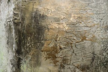 YS-Art Gemälde Schwerelosigkeit II, Abstraktes Leinwand Bild Handgemalt in Schwarz Gold Weiß mit Rahmem