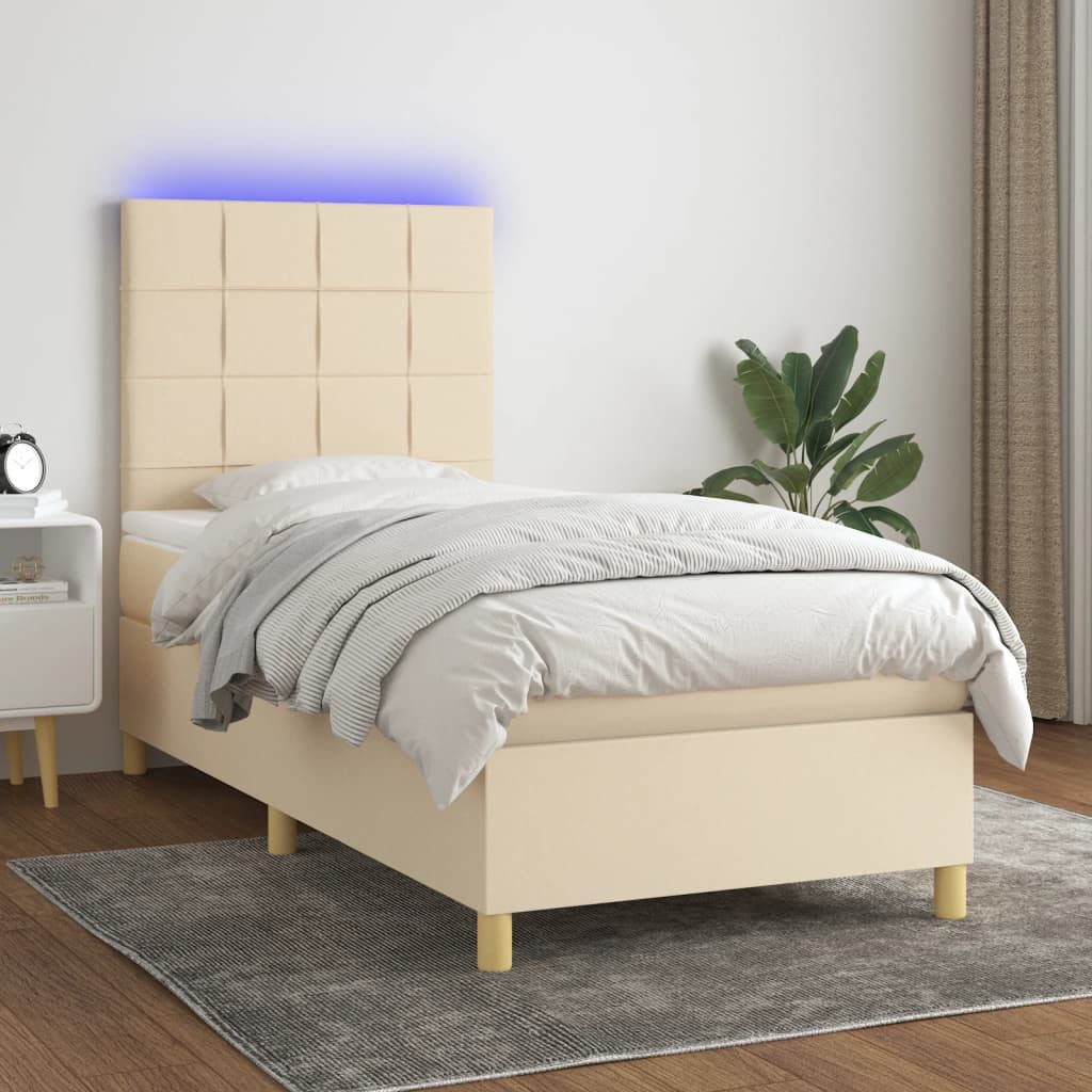 vidaXL Boxspringbett Boxspringbett mit Matratze LED Creme 90x200 cm Stoff B günstig online kaufen