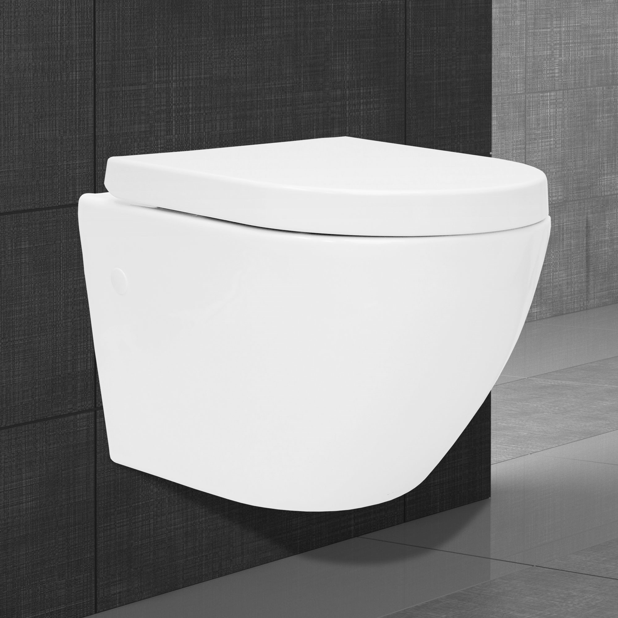 ML-DESIGN WC-Sitz Spülrandloses Hänge WC Keramik mit WC-Sitz abnehmbar Softclose, Toilette Weiß mit Nano Beschichtung kurz Tiefspüler Lotus Effekt