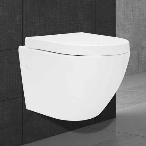 ML-DESIGN WC-Sitz Spülrandloses Hänge WC Keramik mit WC-Sitz abnehmbar Softclose, Hochwertiges Toilette Weiß mit Antibakterieller Oberfläche Duroplast