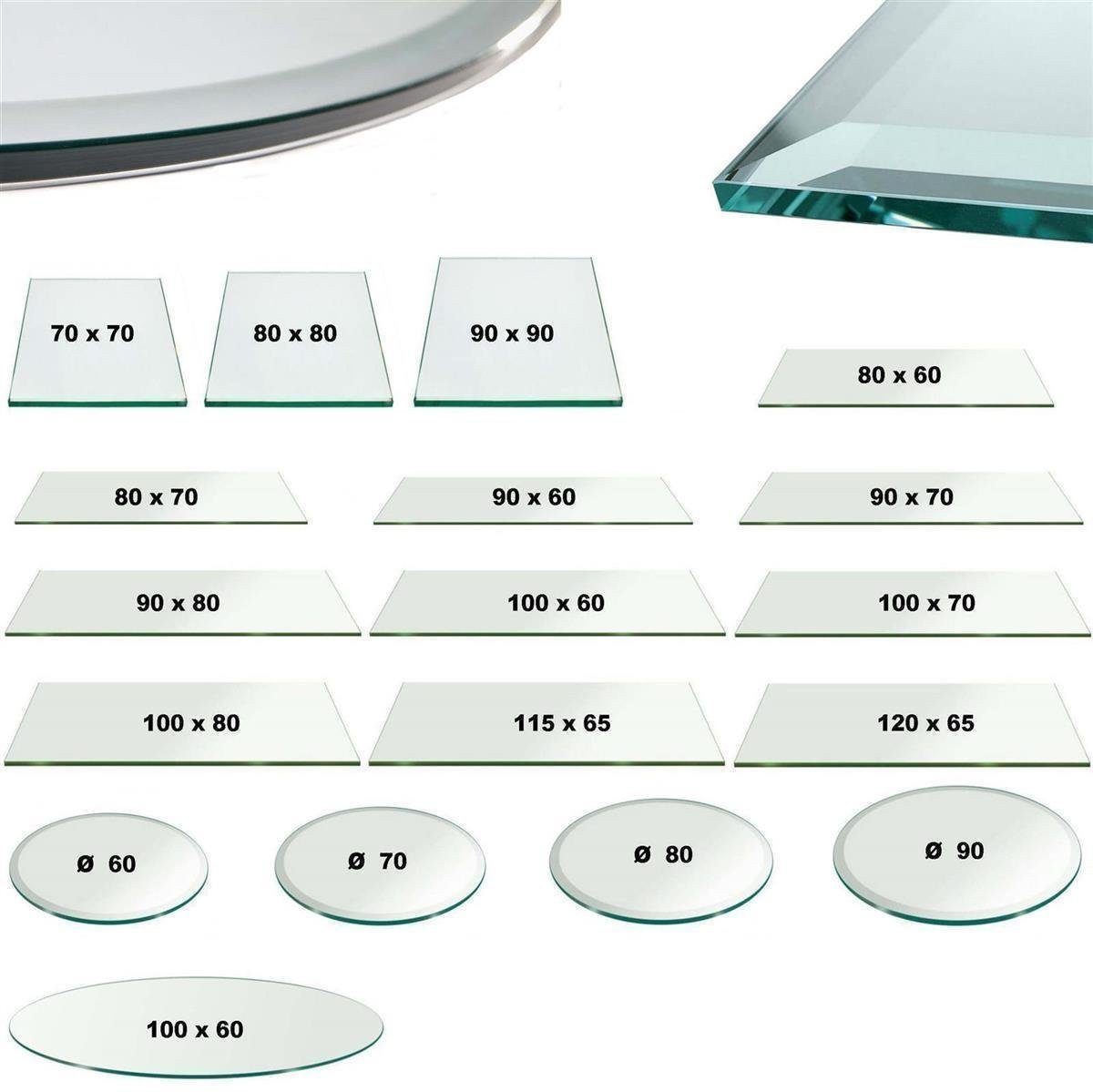 Klarglas, HOOZ Tischplatte – Glasplatte viereck ESG-Glas Kaminplatte /