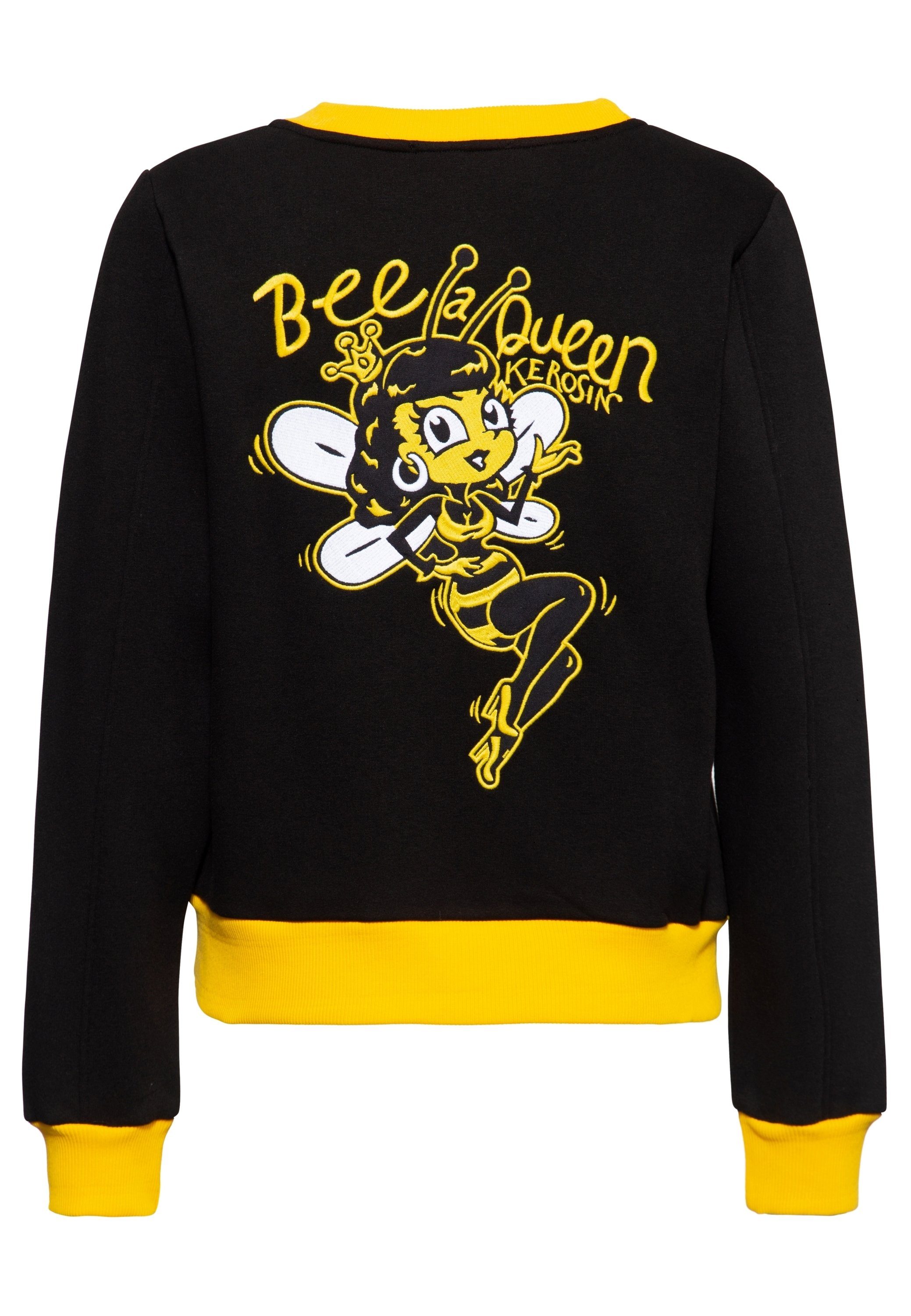 QueenKerosin Sweater Bee Queen Kontrastbündchen