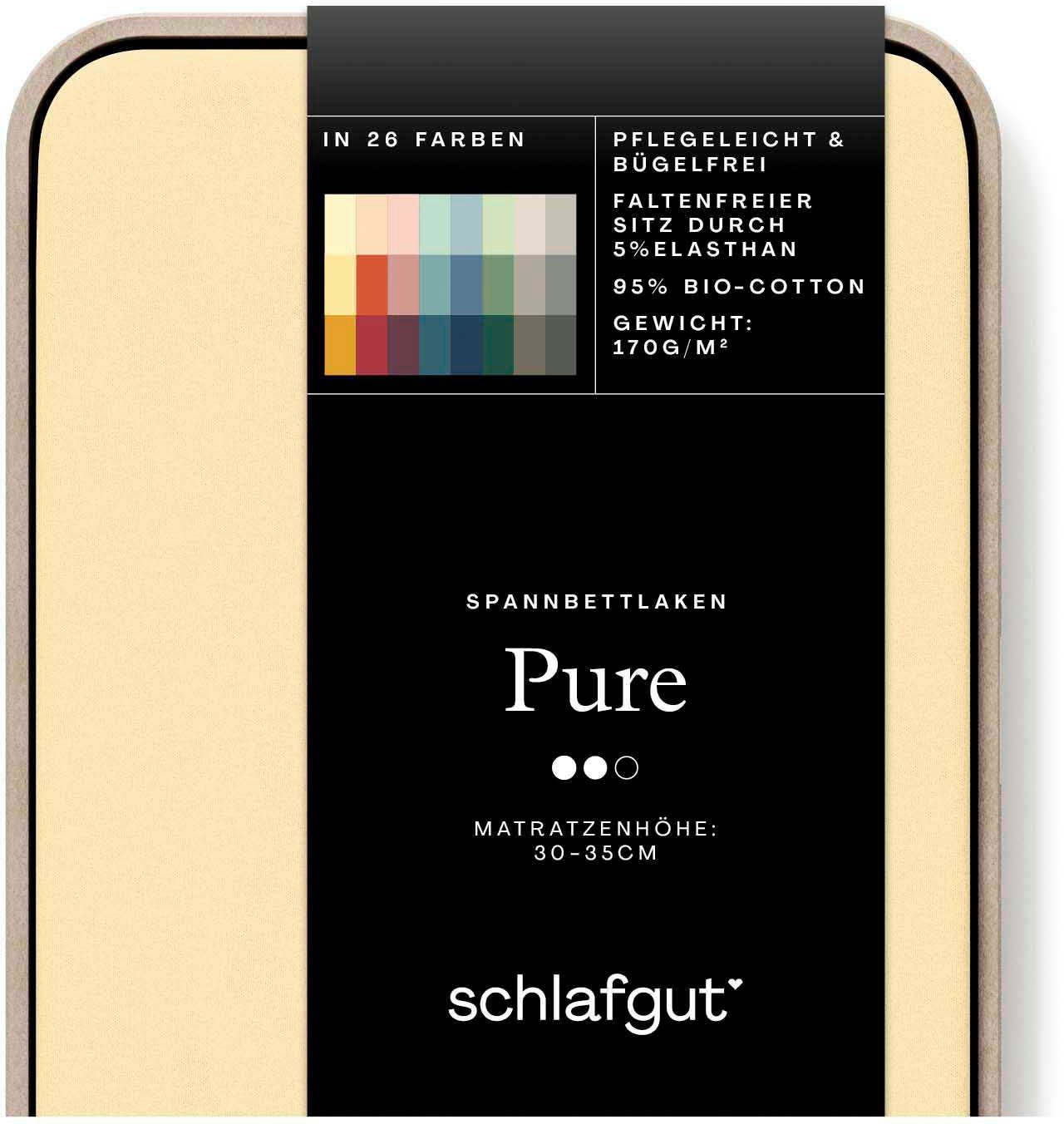 Schlafgut Spannbettlaken PURE Bio-Baumwolle mit Elasthan, 170 g/m², Bettlaken, Spannbetttuch, Jersey, Gummizug: rundum, (1 Stück), PREMIUM Laken für Matratzen bis 30cm Höhe, dehnbar blickdicht, straff